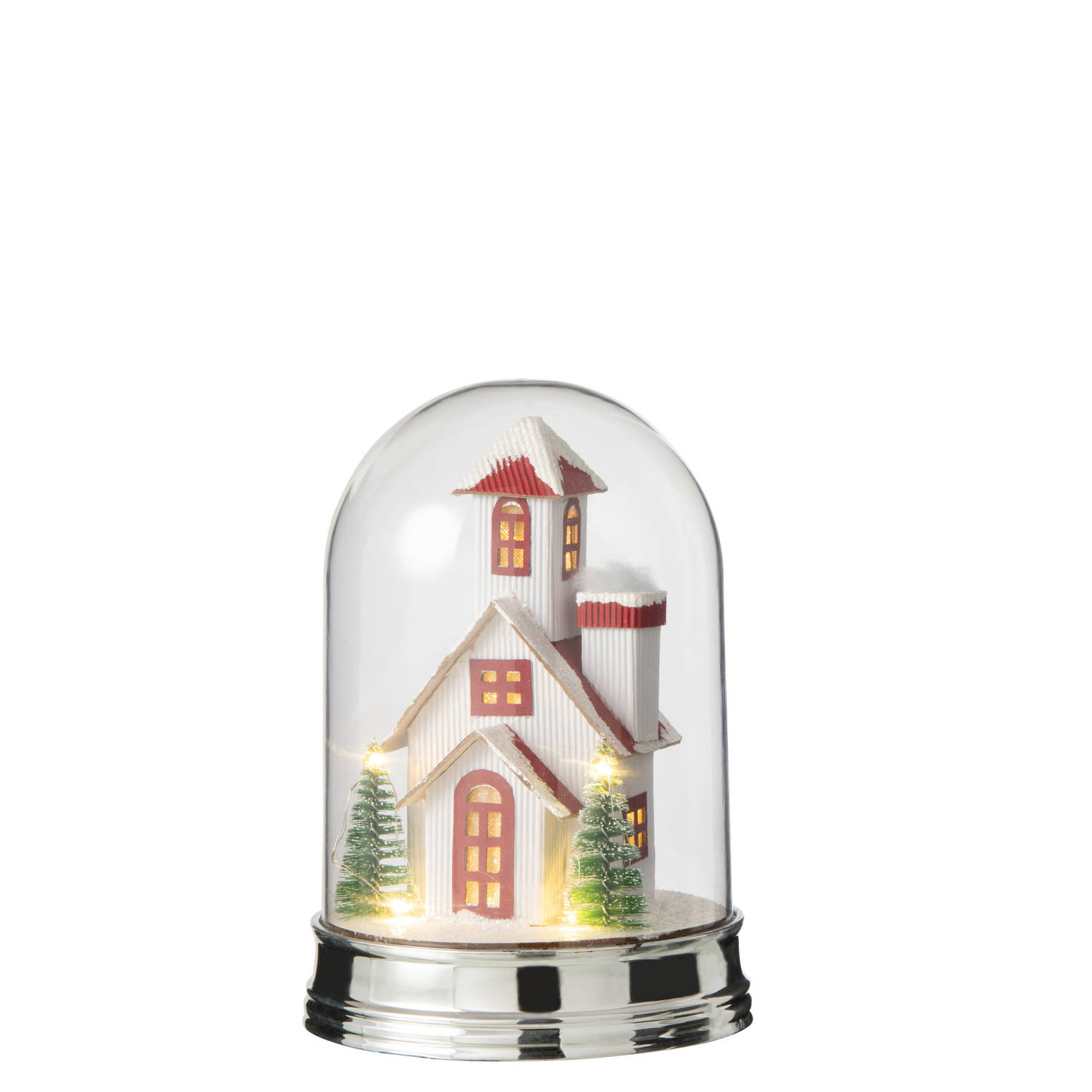 J-line - Stolp Winter Huis Led Acryl Wit/groen Small - 16x16x23cm