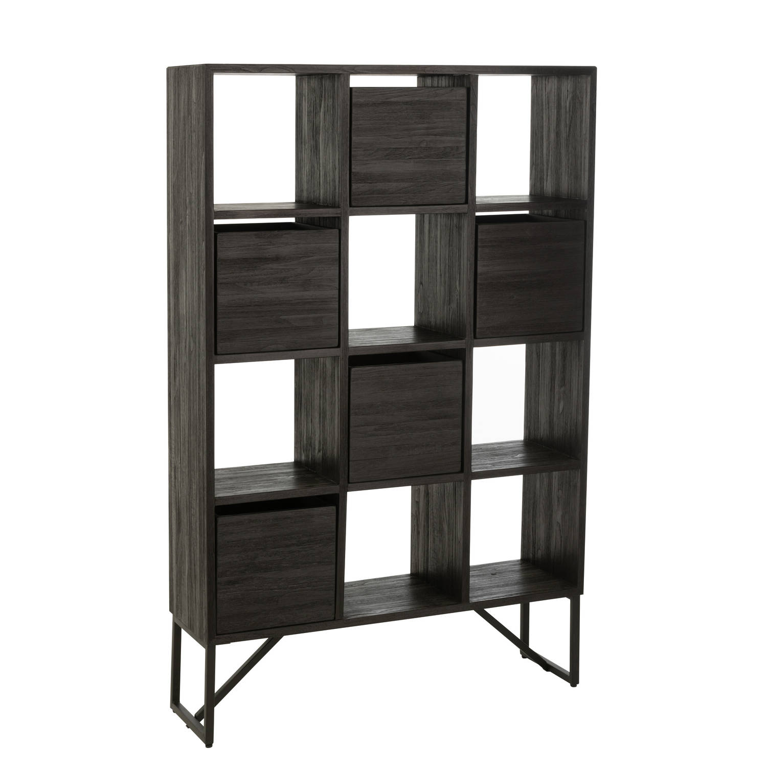 J-line - Kast Met Lades Gerecycleerd Teak Zwart - 100x30x158cm