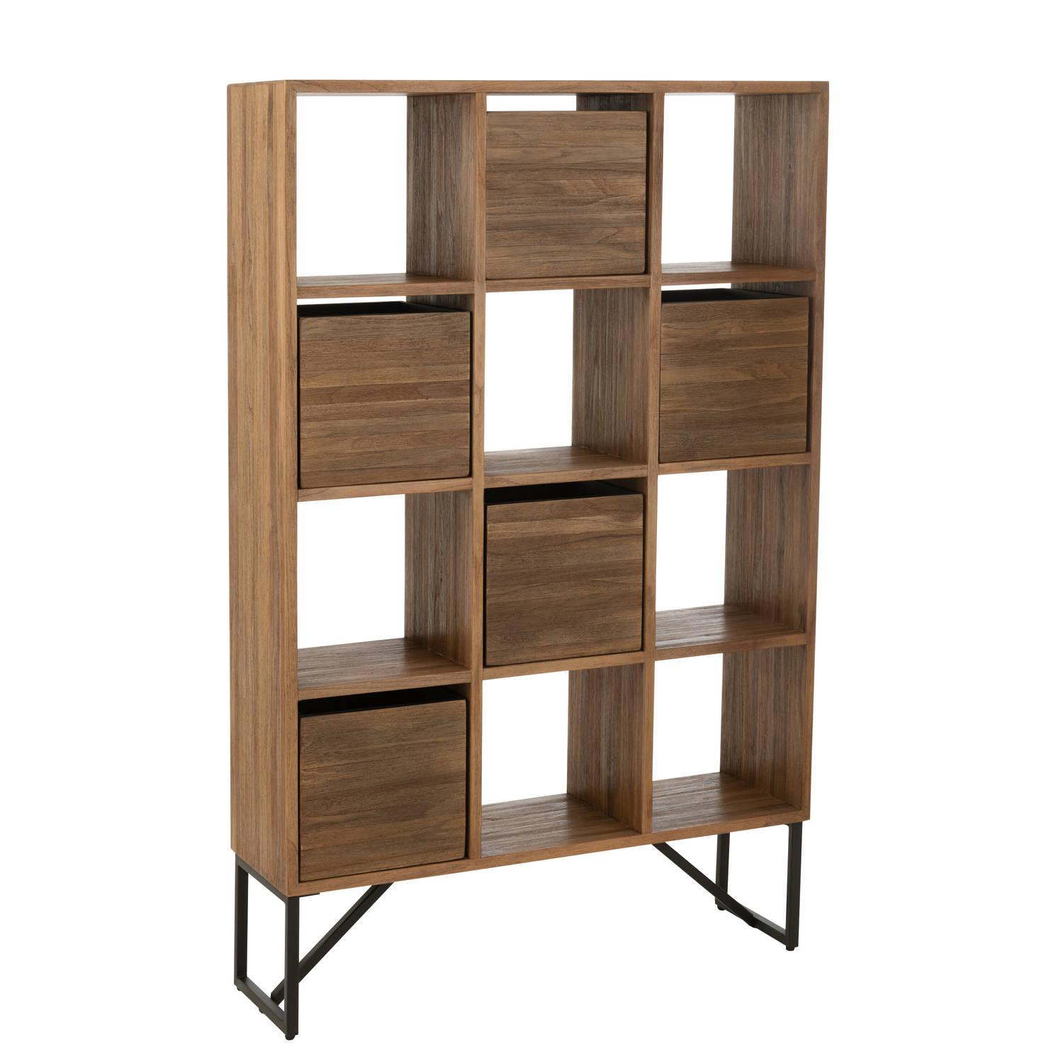 J-line - Kast Met Lades Gerecycleerd Teak Naturel - 100x30x158cm