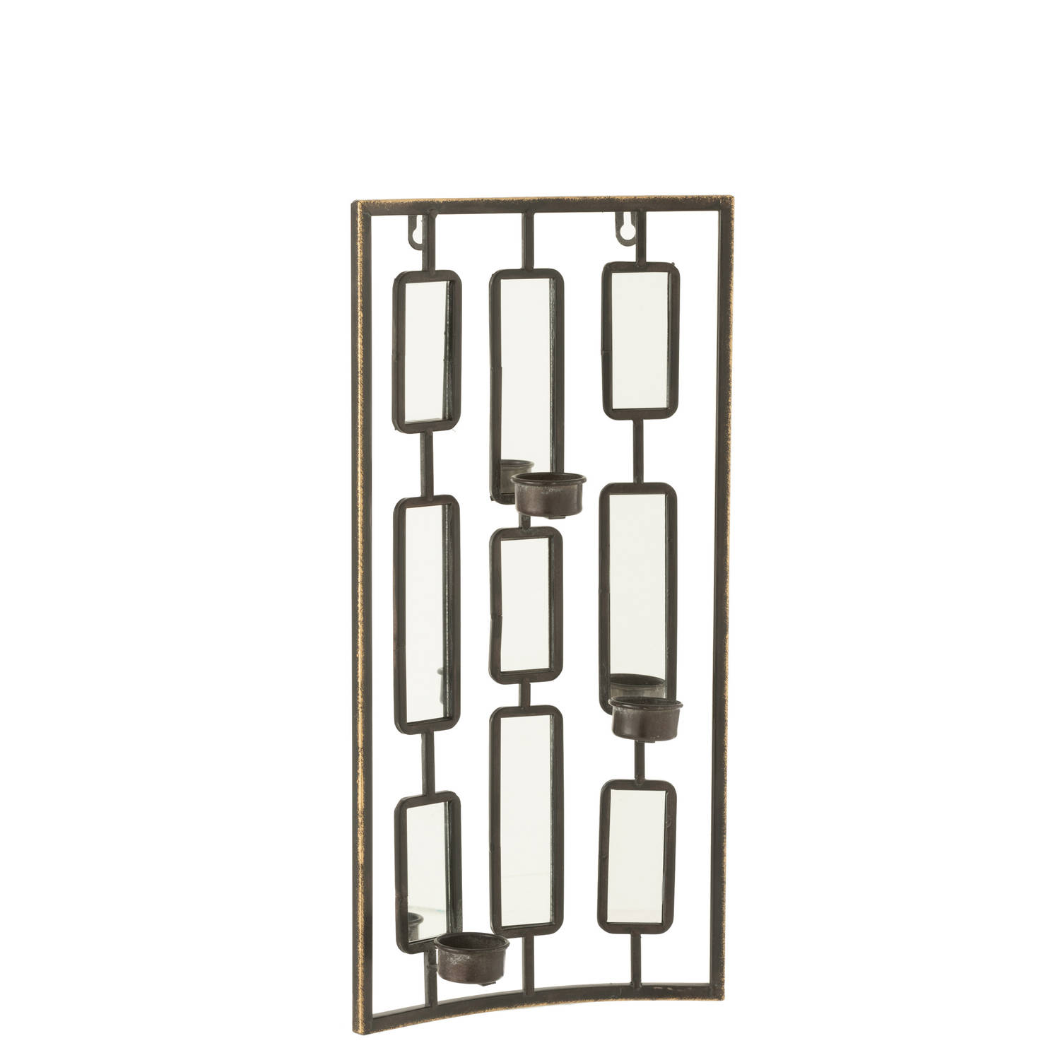 J-line - Wanddeco Theelichthouder Metaal/spiegel Grijs Small - 25x52x4cm