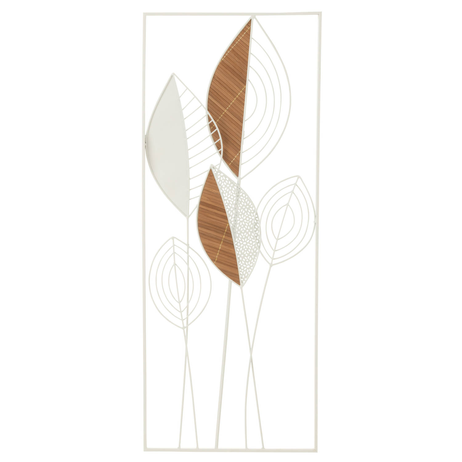 J-line - Wanddecoratie Bladeren Metaal/bamboo Mix Small - 30x75x2.5cm