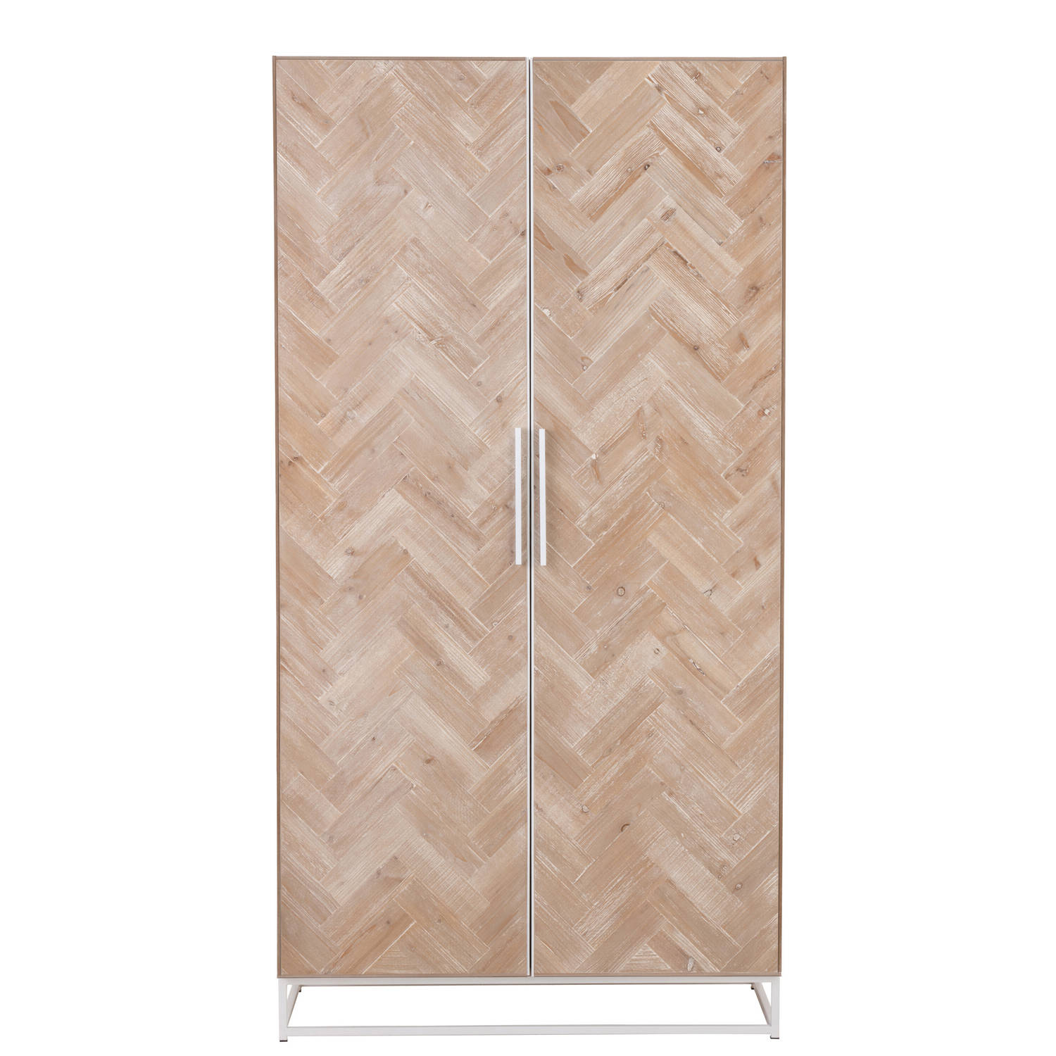 J-line - Kast Hoog 2 Deuren Zigzag Hout/metaal Naturel/wit - 95x42x186cm