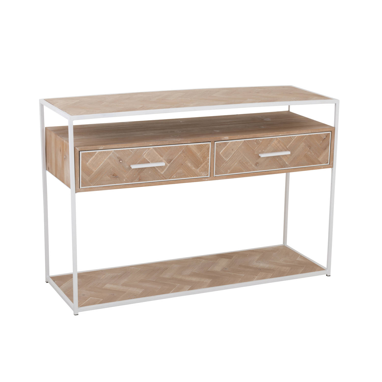 J-line - Console Zigzag 2 Lades Hout/metaal Naturel/wit - 120x40x80cm