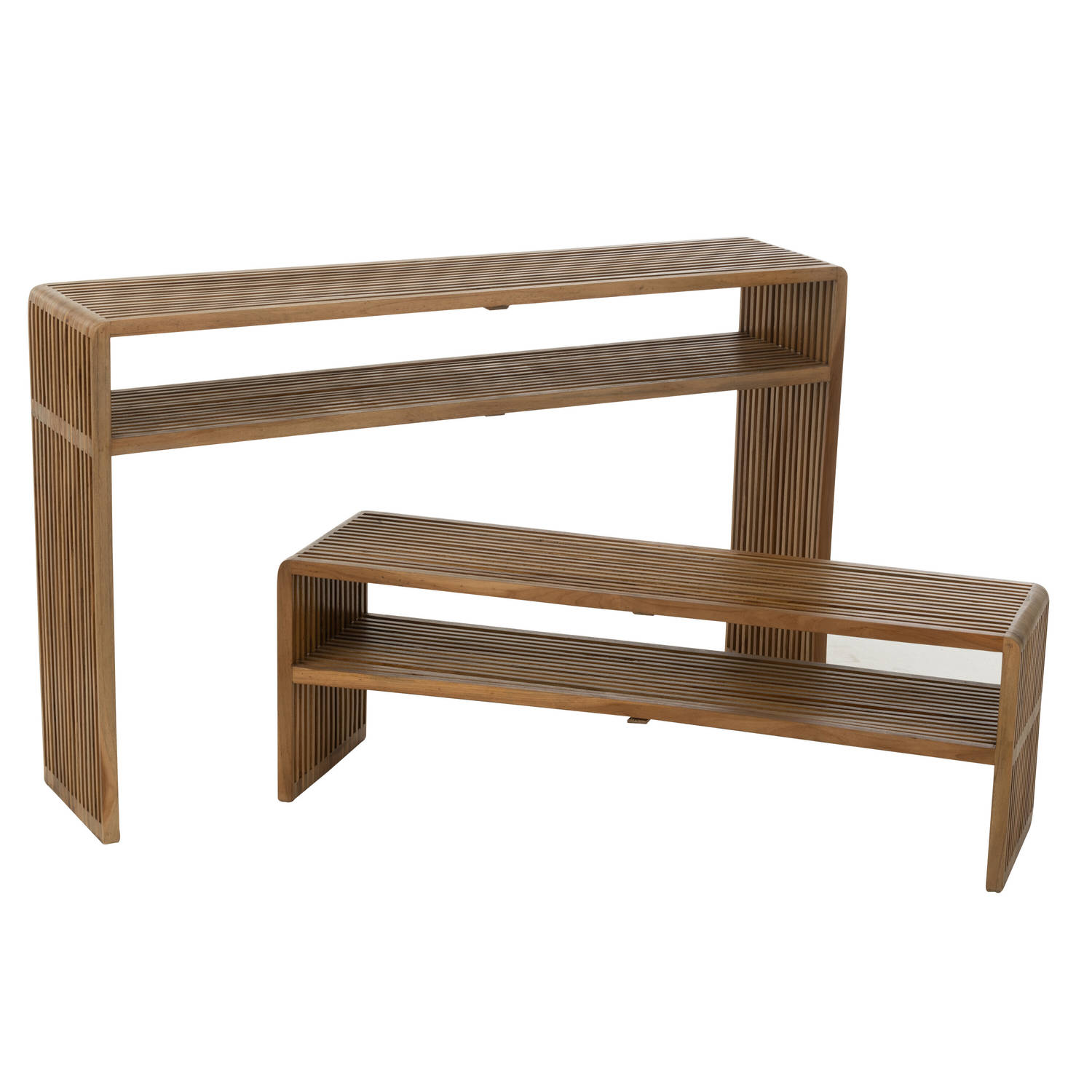 J-line - Set Van 2 Console Met Schap Gerecycleerd Teak Naturel - 130x30x80cm