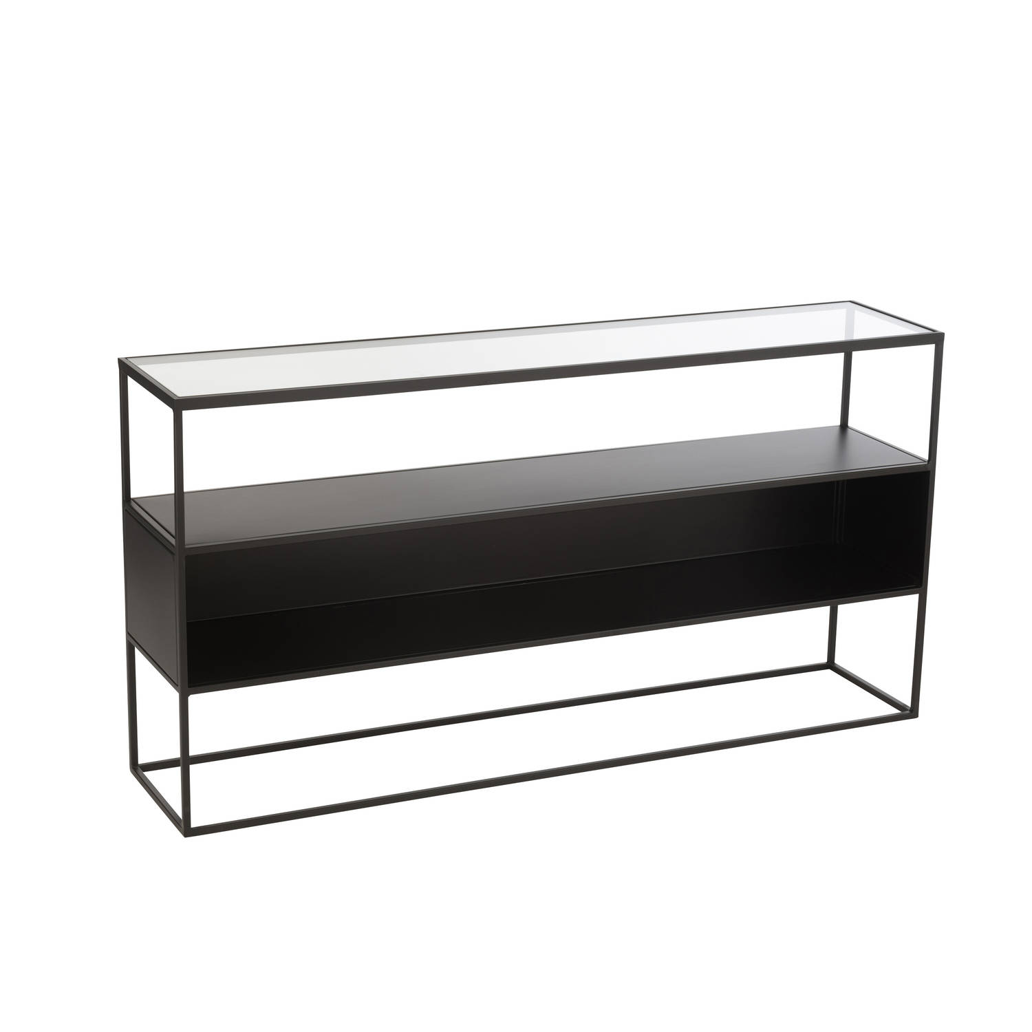 J-line - Console Vierkant Metaal/glas Zwart - 140x30x72cm