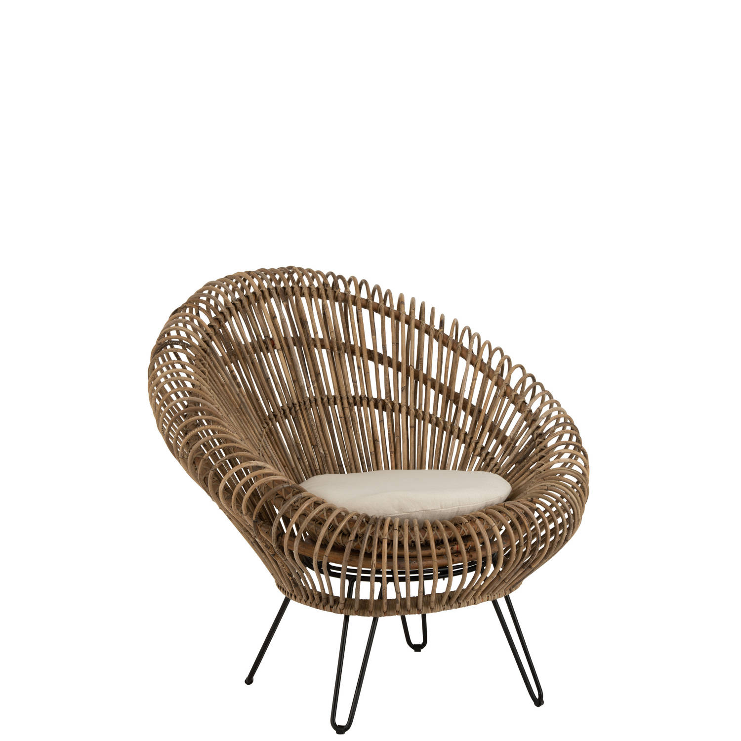 J-line - Stoel Lounge Vivi Met Kussen Rotan/ijzer Naturel - 104x82x96cm