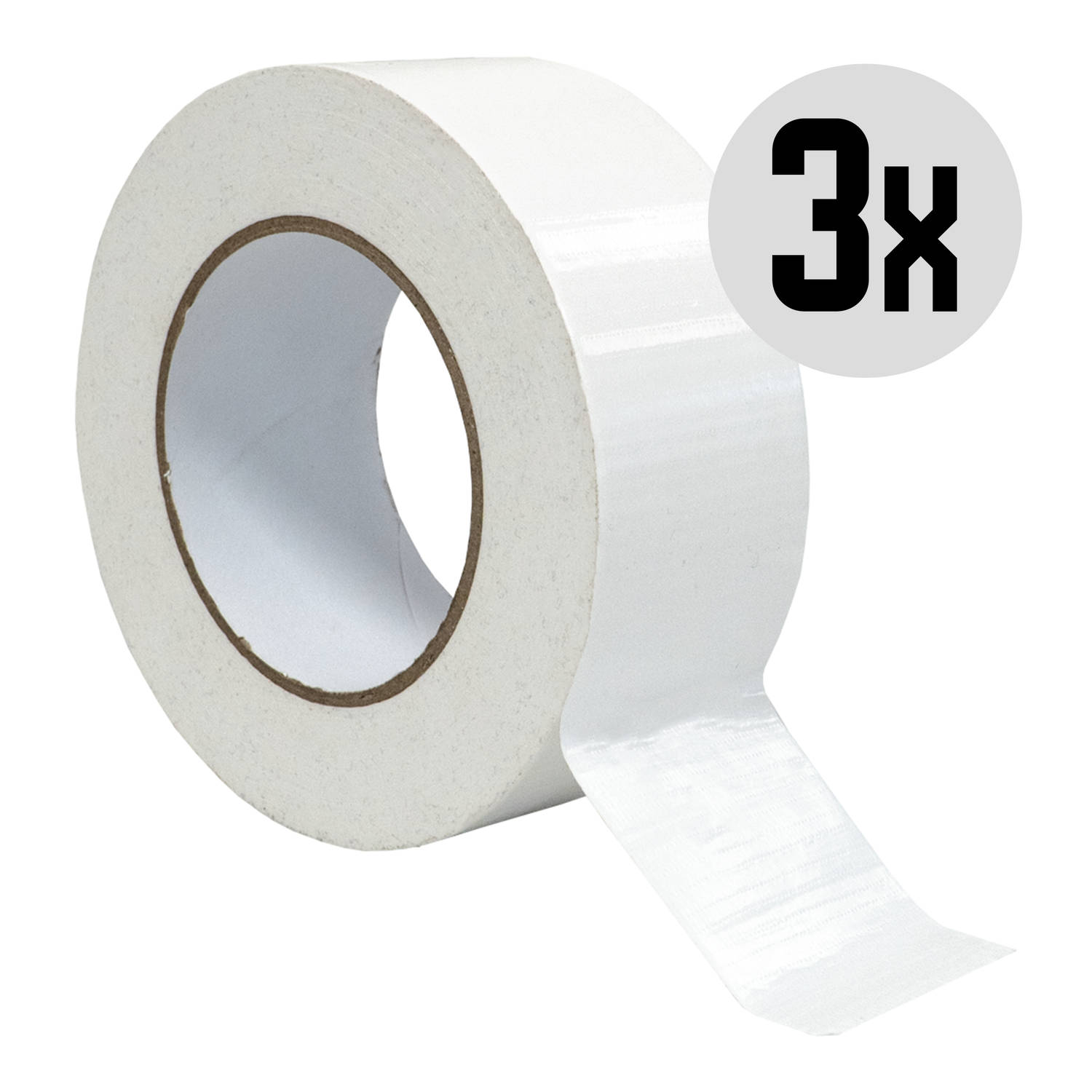 DULA Duct tape - Wit - 50mm x 50m - 3 Rollen Ducktape - Reparatie tape