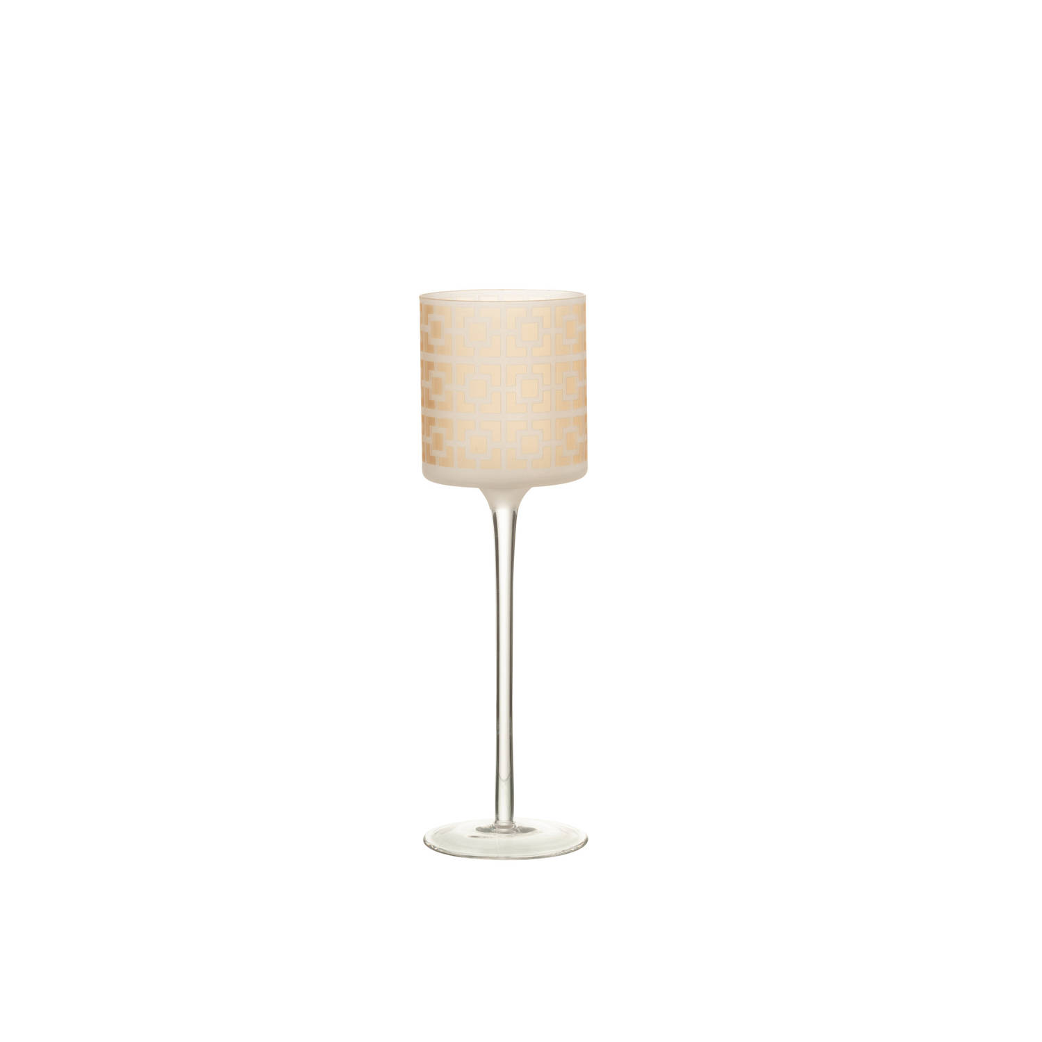 J-line - Theelichthouder On Voet Glas Beige Large - 9x9x30cm