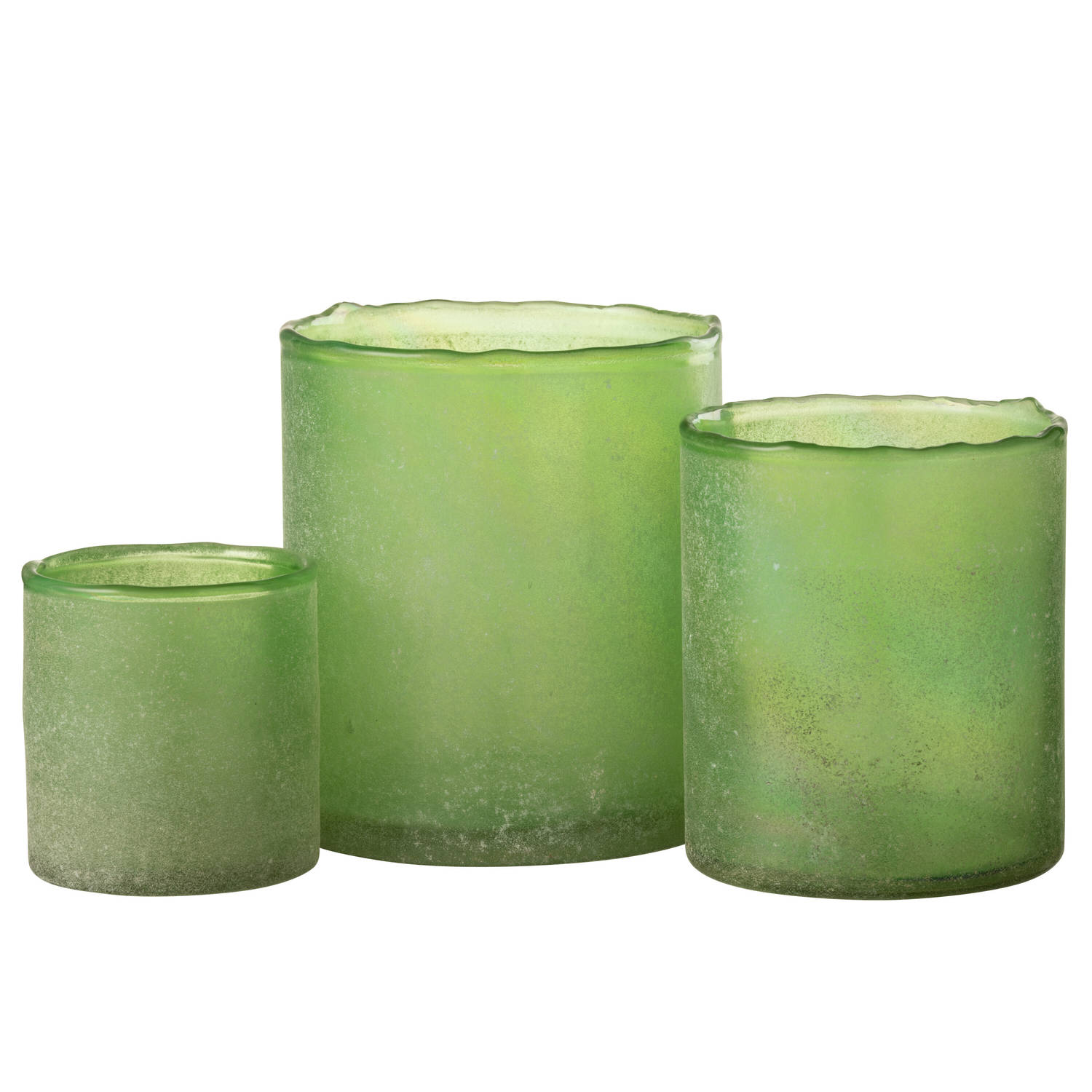 J-line - Set Van Drie Theelichthouder Ruby Glas Groen - 13x13x15cm