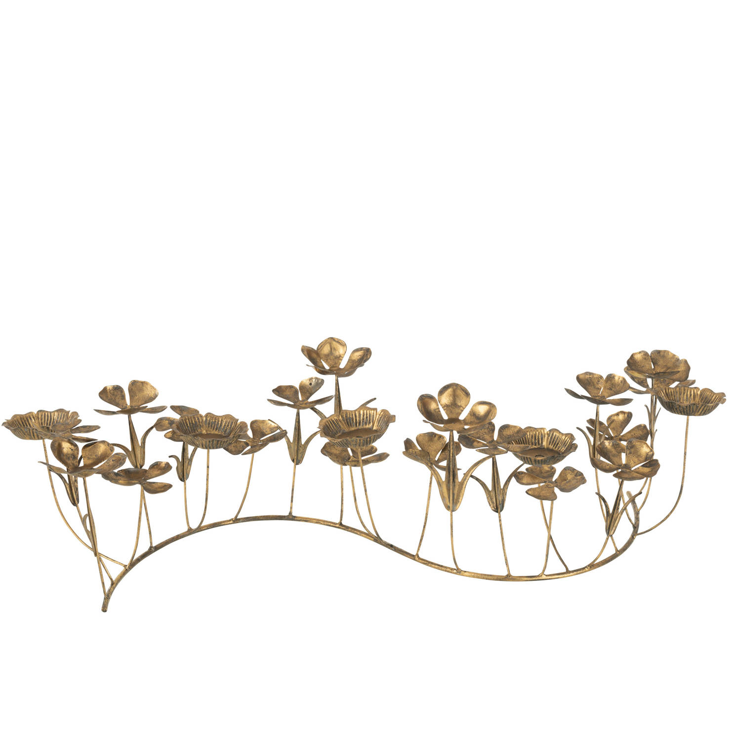 J-line - Kandelaar Deco Bloemen Metaal Goud Large - 75x24x18cm