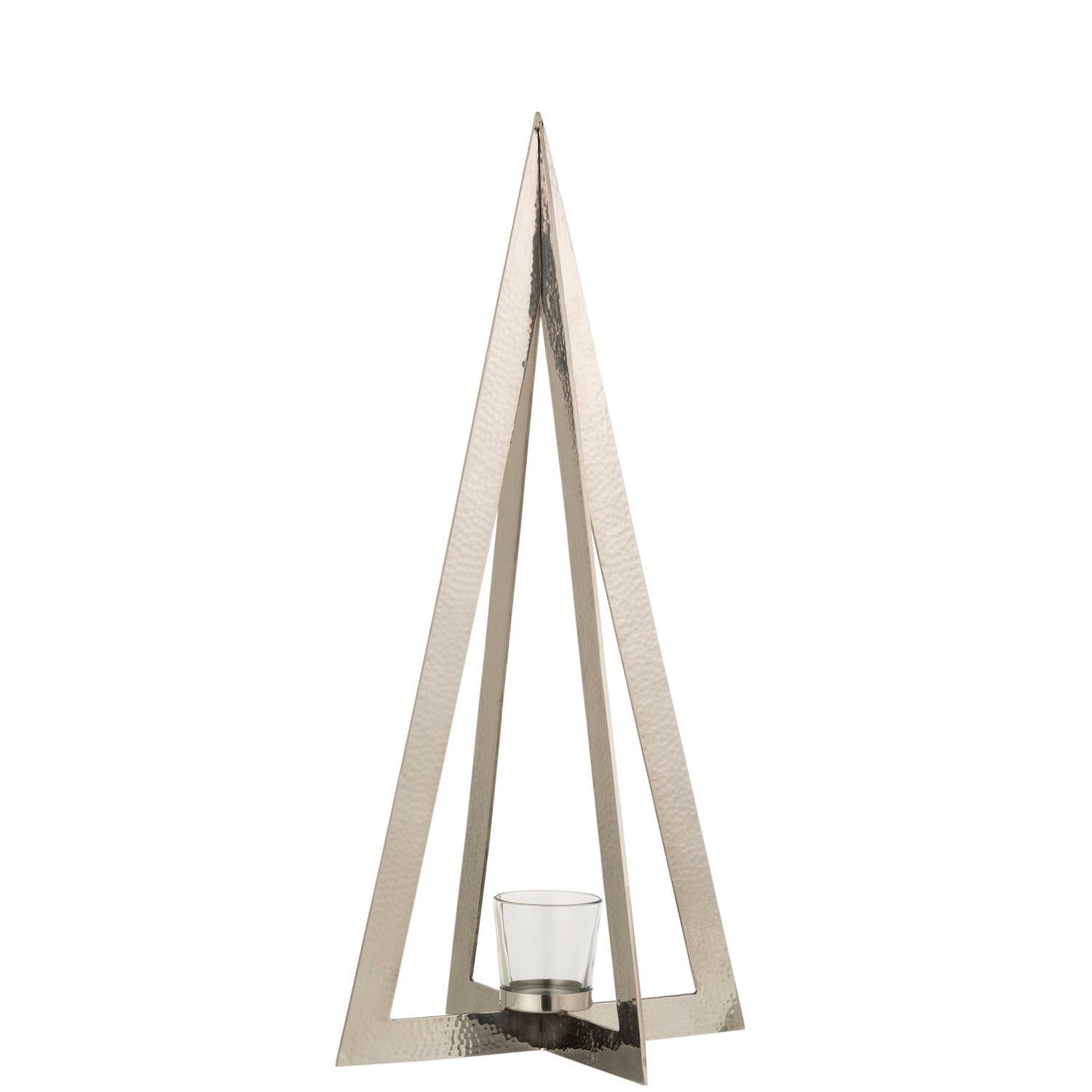 J-line - Theelichthouder Boom Stainless Steel/glas Zilver Large - 19x19x58cm