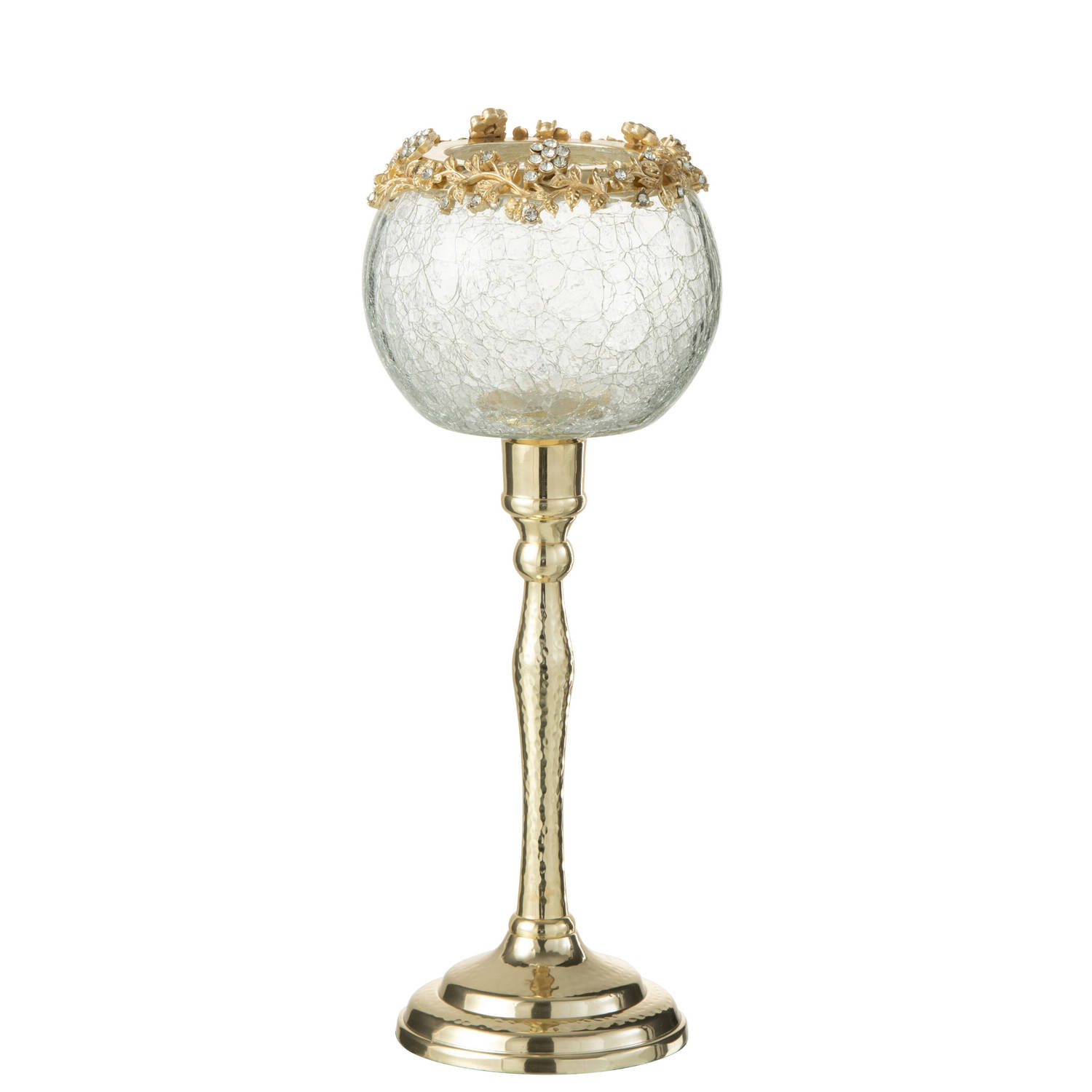 J-line - Theelichthouder Viane Metaal/glas Goud/transparant Large - 10.2x7.6x33cm