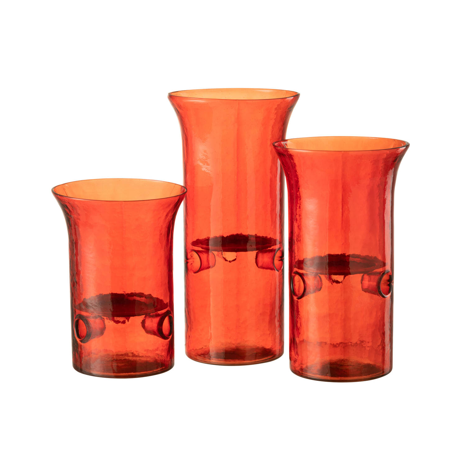 J-line - Set Van Drie Kaarshouder Bord Glas/metaal Rood - 15x15x21cm