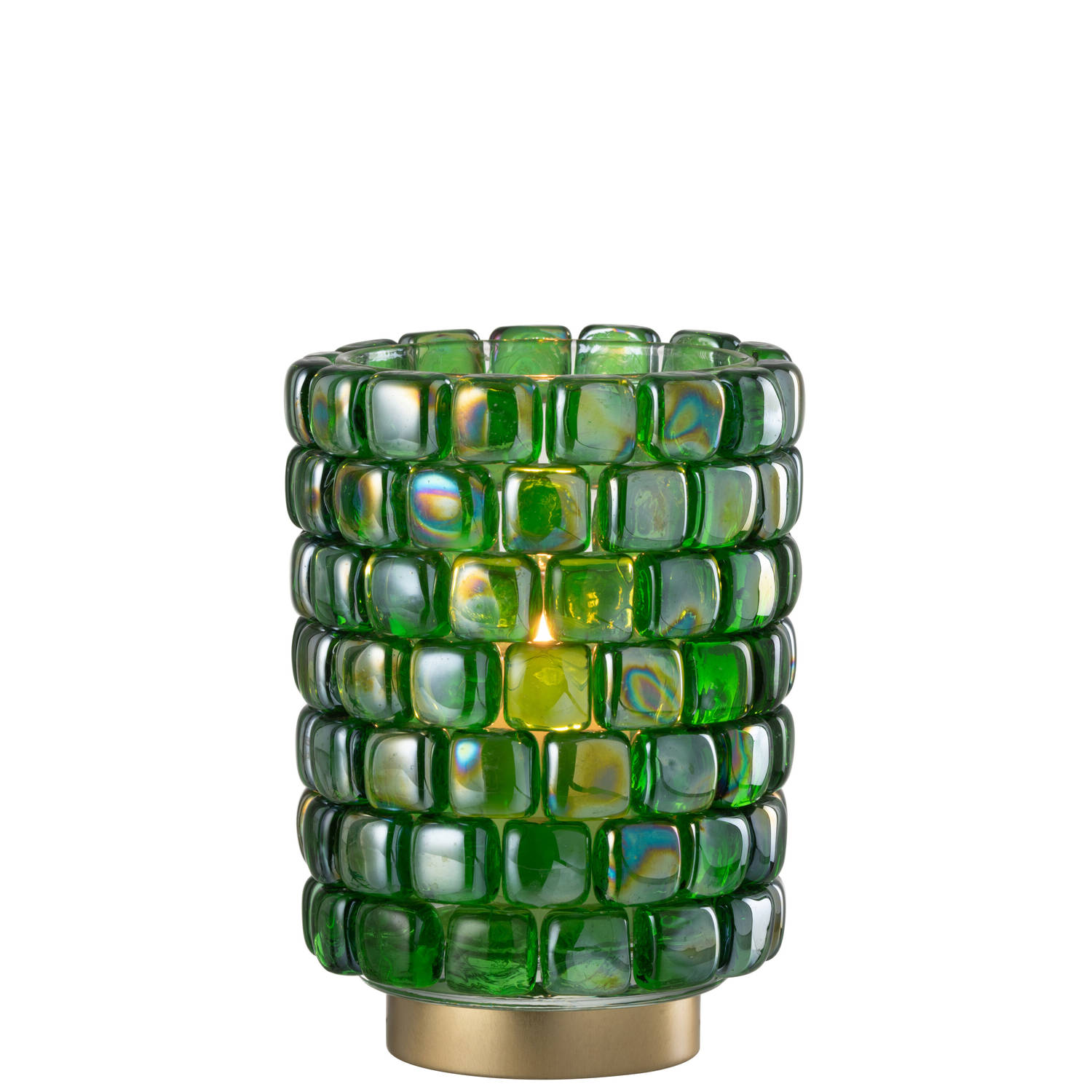 J-line - Theelicht Vierkant Mozaiek Glas Groen Large - 14.5x14.5x20cm