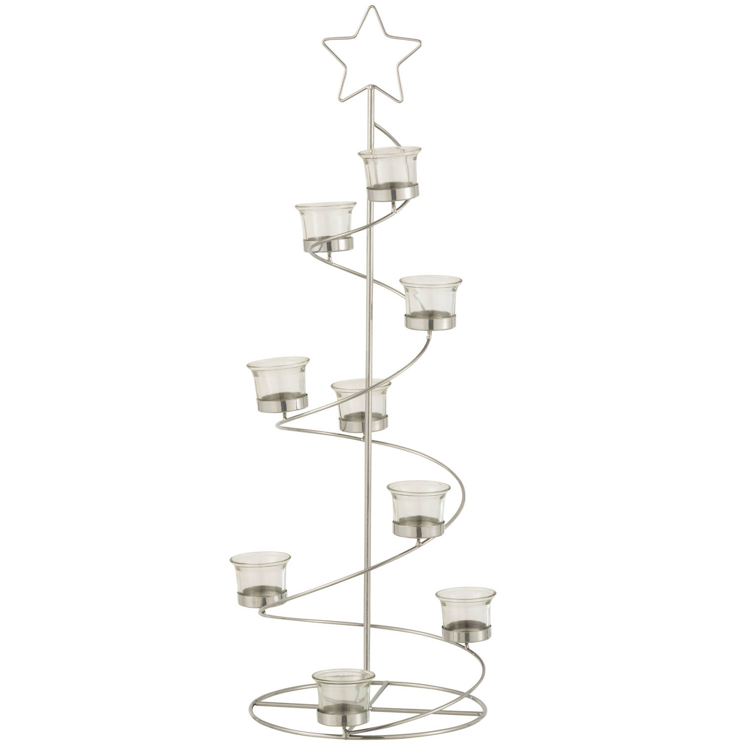 J-line - Theelichthouder Boom Spiraal Metaal/glas Zilver Large - 27x24x71cm