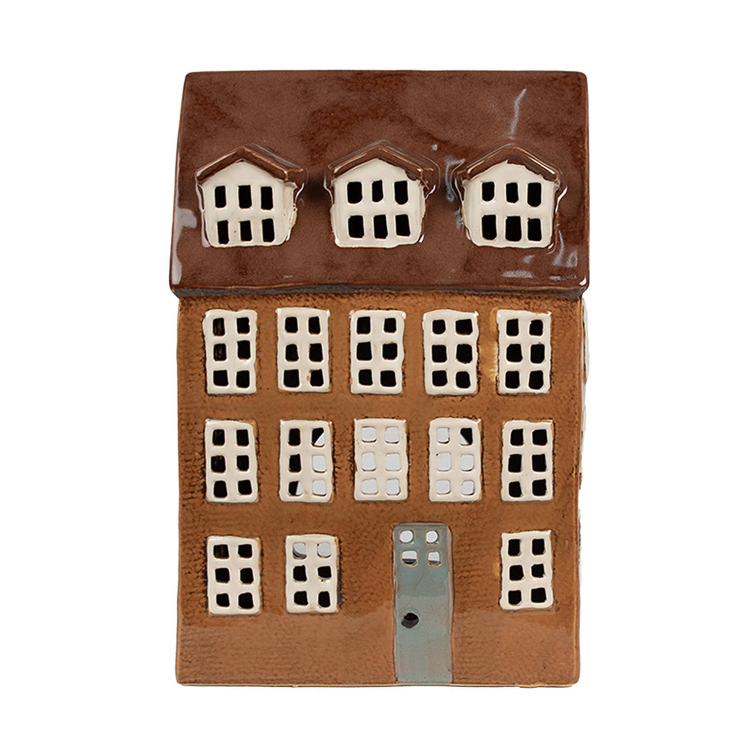 Clayre & Eef Waxinelichthouder Huis 17x11x24 cm Bruin Keramiek Theelichthouder