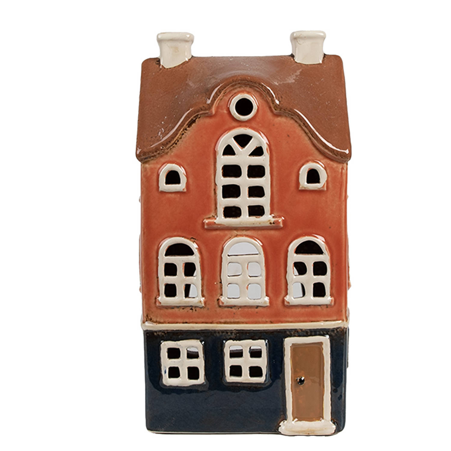 Clayre & Eef Waxinelichthouder Huis 12x9x22 cm Oranje Keramiek Theelichthouder