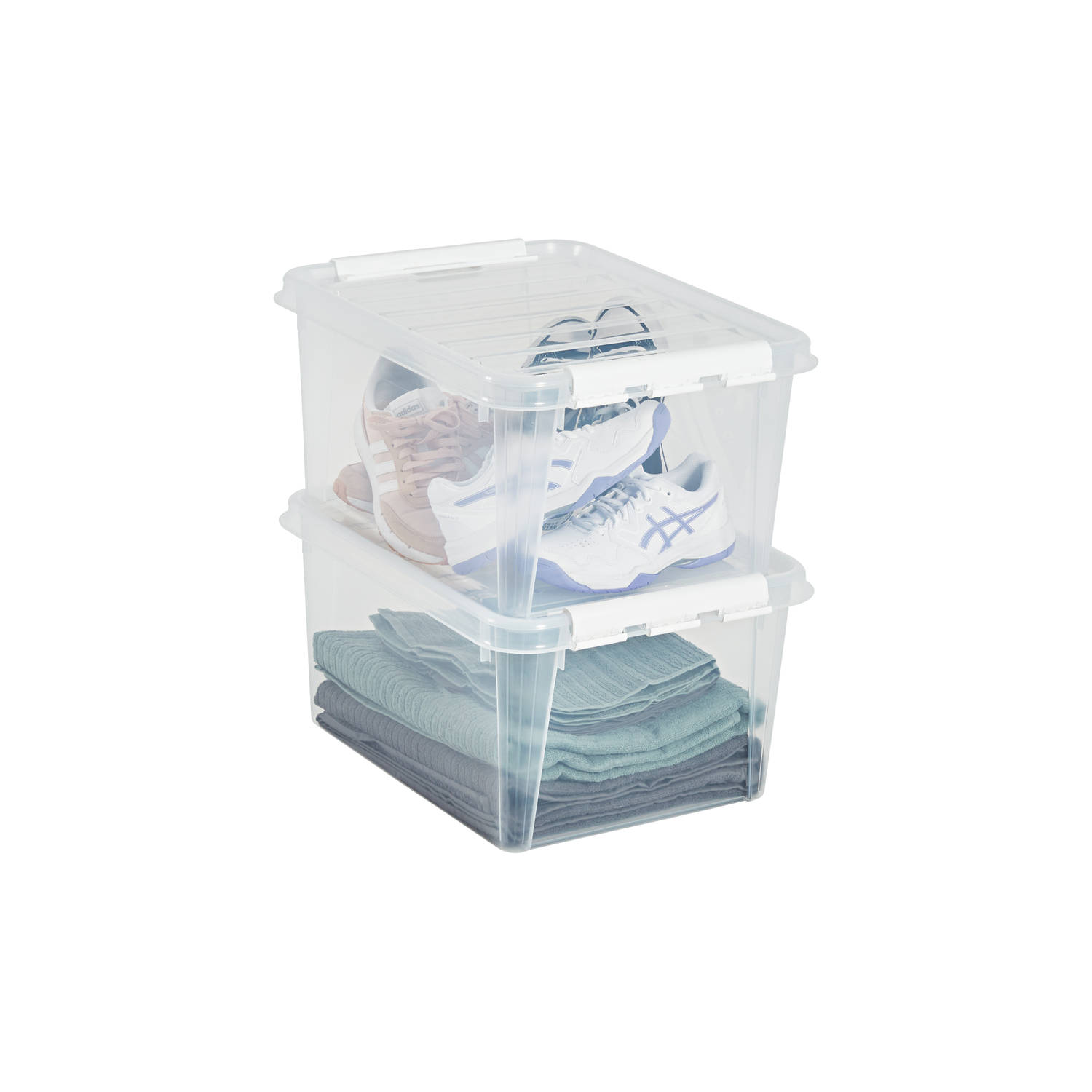 Orthex - SmartStore™ 32L Transparante Super Sterke Plastic opbergdoos / opbergbox met Deksel - Set van 2 - Transparant - Stapelbaar en Nestbaar - Voedselveilig en BPA-vrij - Clip V