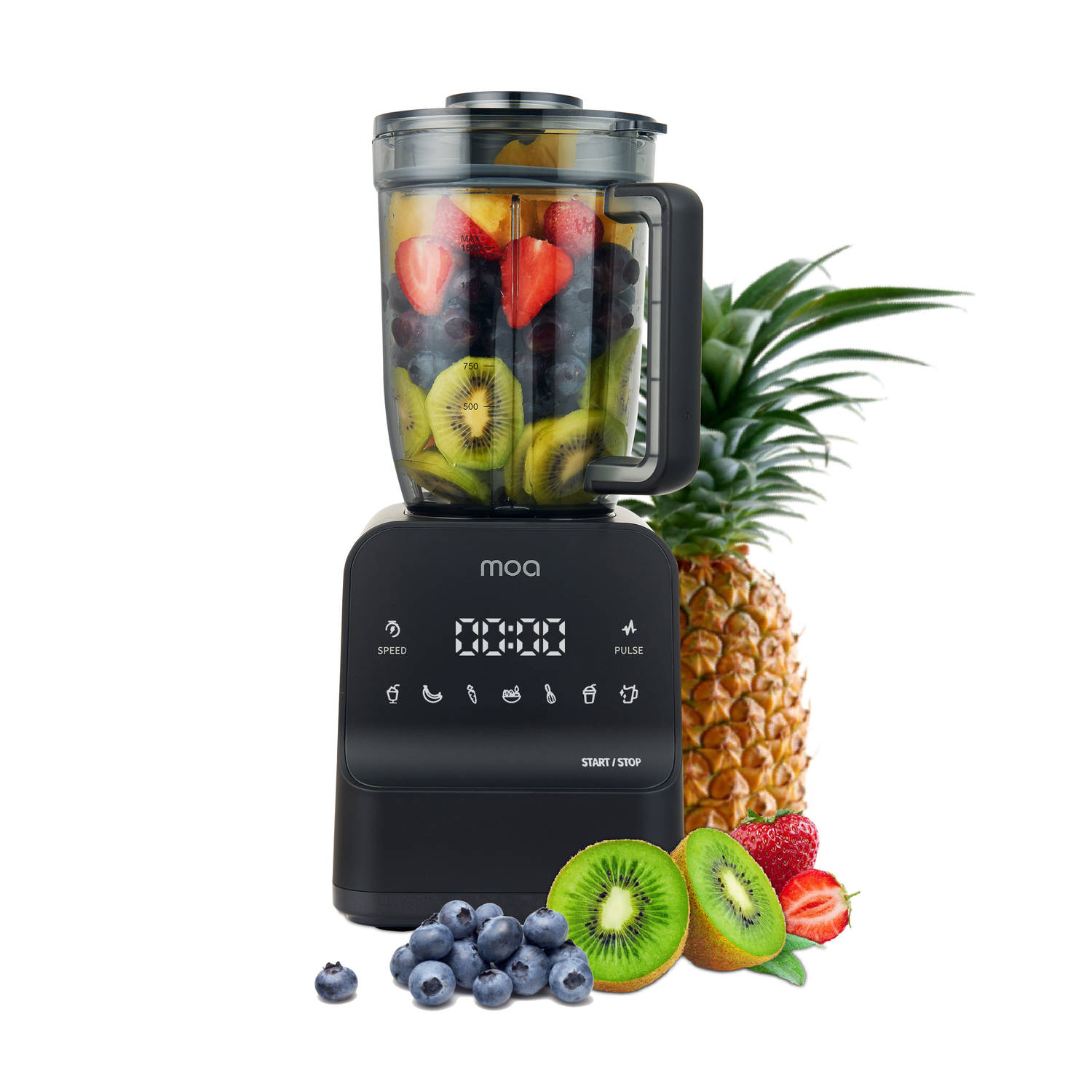 MOA Power Blender - 1800W - 1,5L - Smoothie Maker - Zes mesjes - 7 Standen - PB18B - Zwart