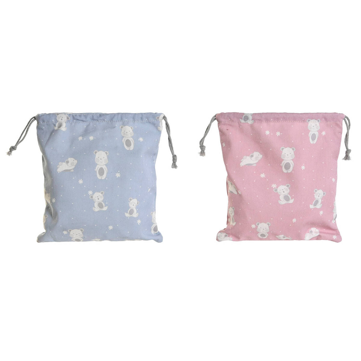 Tas DKD Home Decor Blauw Wit Roze osos 24 x 2 x 26 cm (2 Stuks)