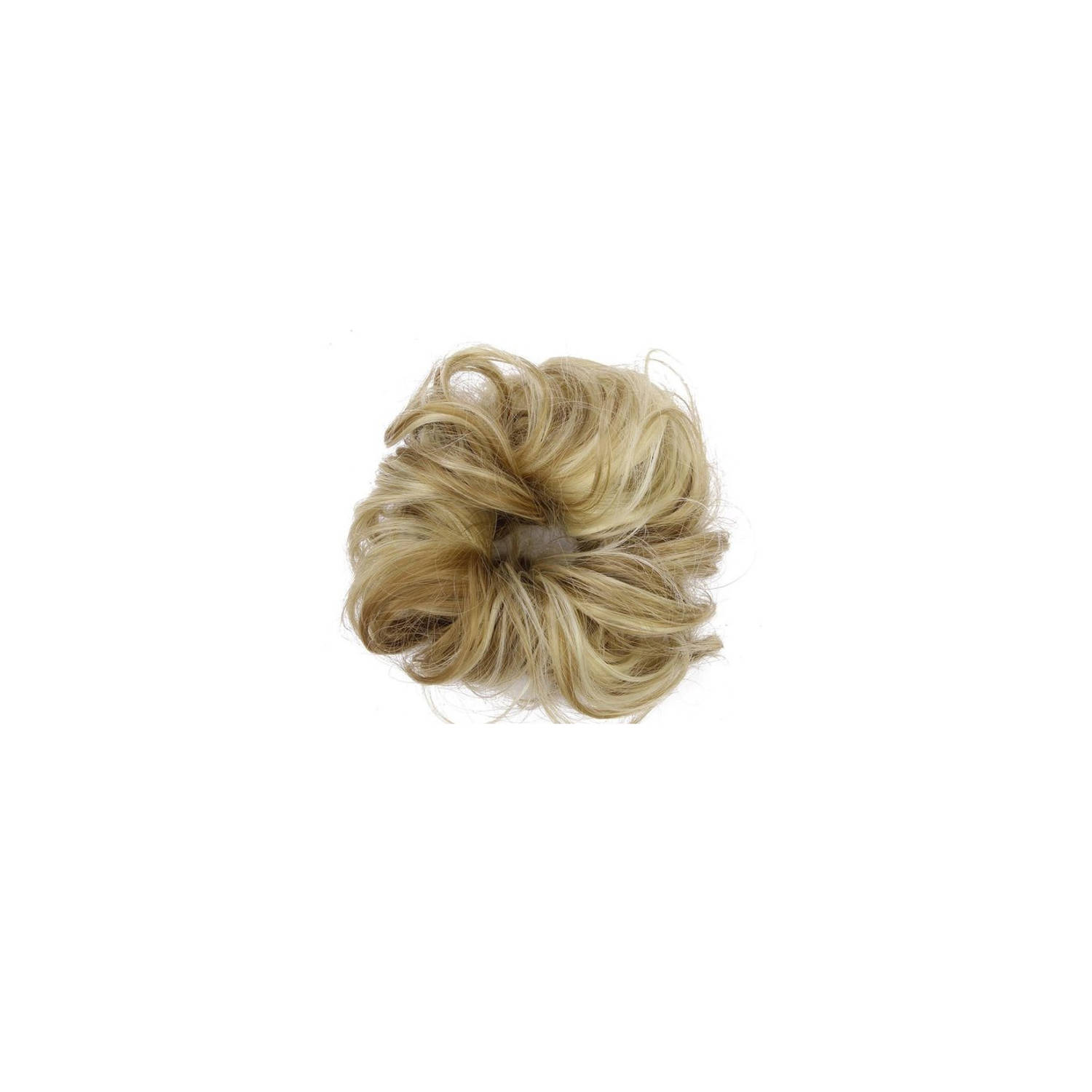 Knaak Curly Haar Wrap Extensions - Blond met Licht Bruin Highlites - Messy Hairbun