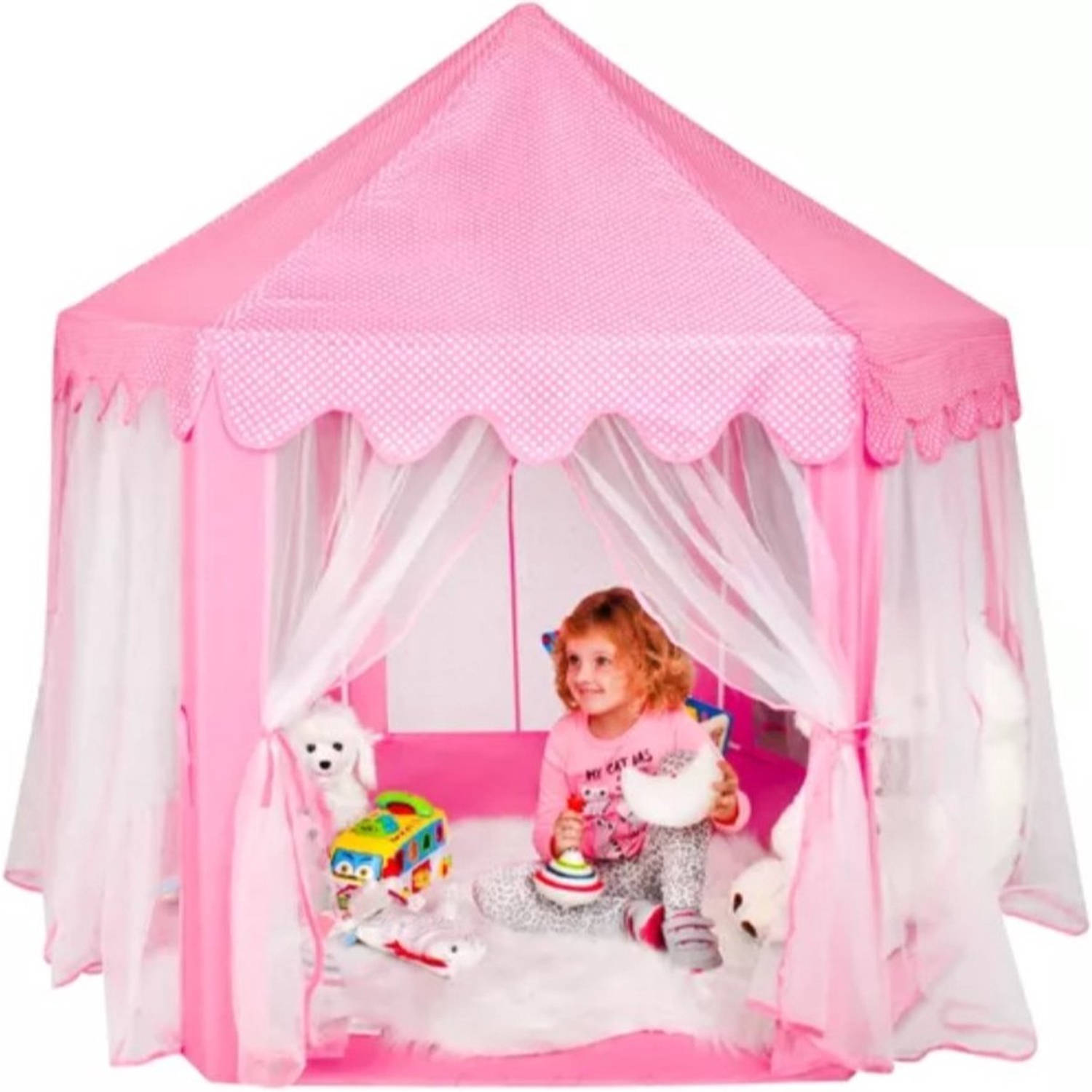 Bobbel Home - Speeltent voor Kinderen - Speelhuisje - Prinsessen kasteel -Met Bodem - 135x135x140cm - Roze