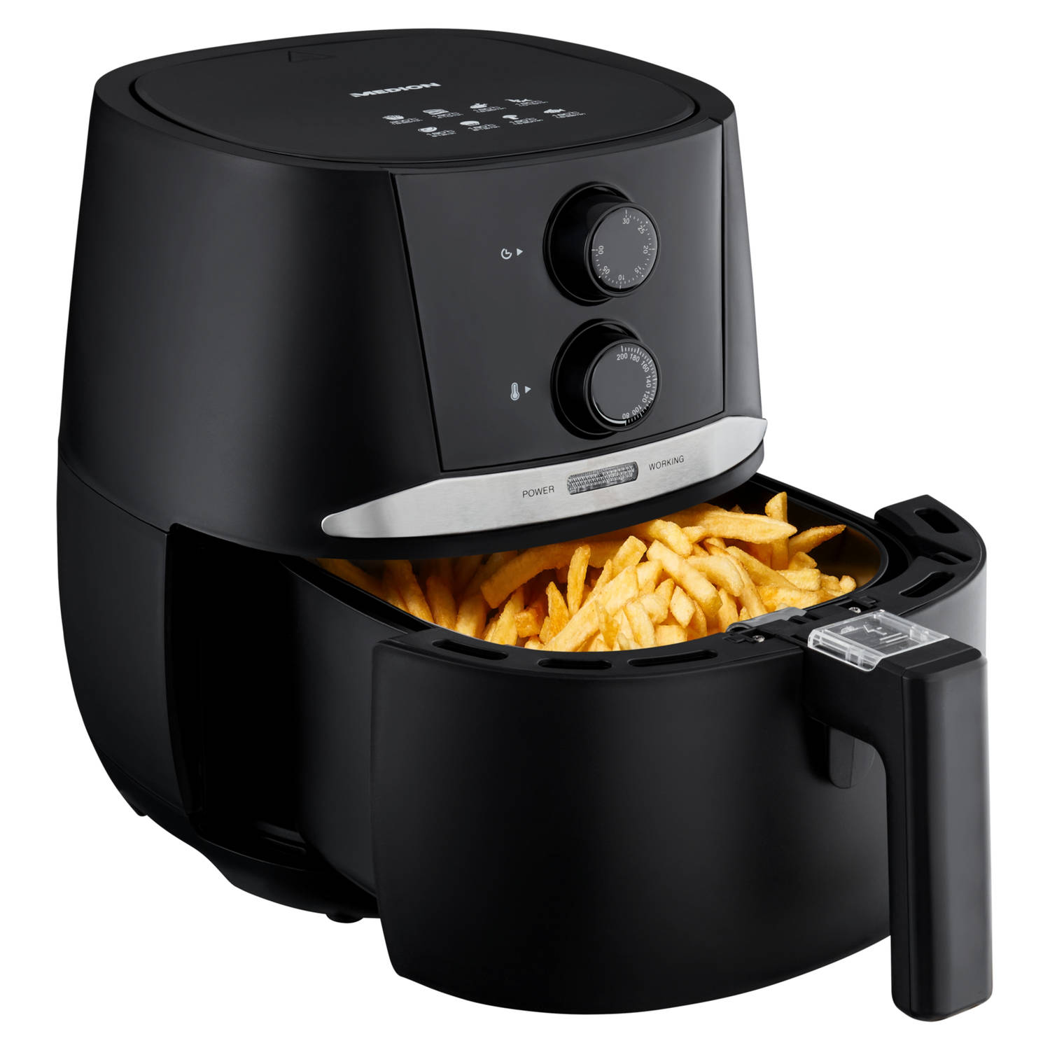 Medion Life E20 L Airfryer - Heteluchtfriteuse - Airfryer XL met 3,2L Inhoud - Opwarmfunctie - Olievrij Frituren - Regelbare temperatuur tot 200° C - 1400 W - Zwart