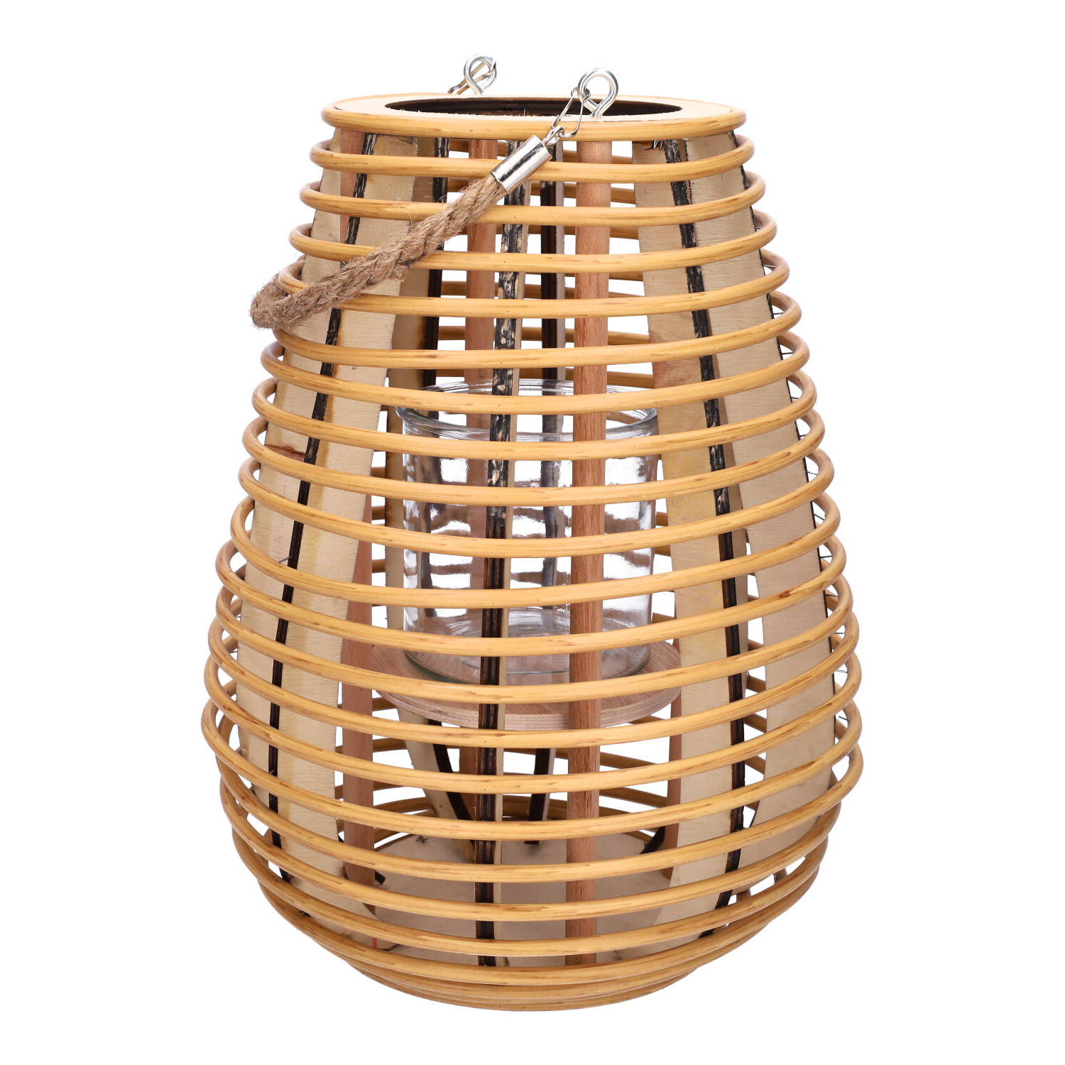 Windlicht Cannes - lantaarn - bamboo - windlicht met glazen kaarshouder (Hoog34cm)