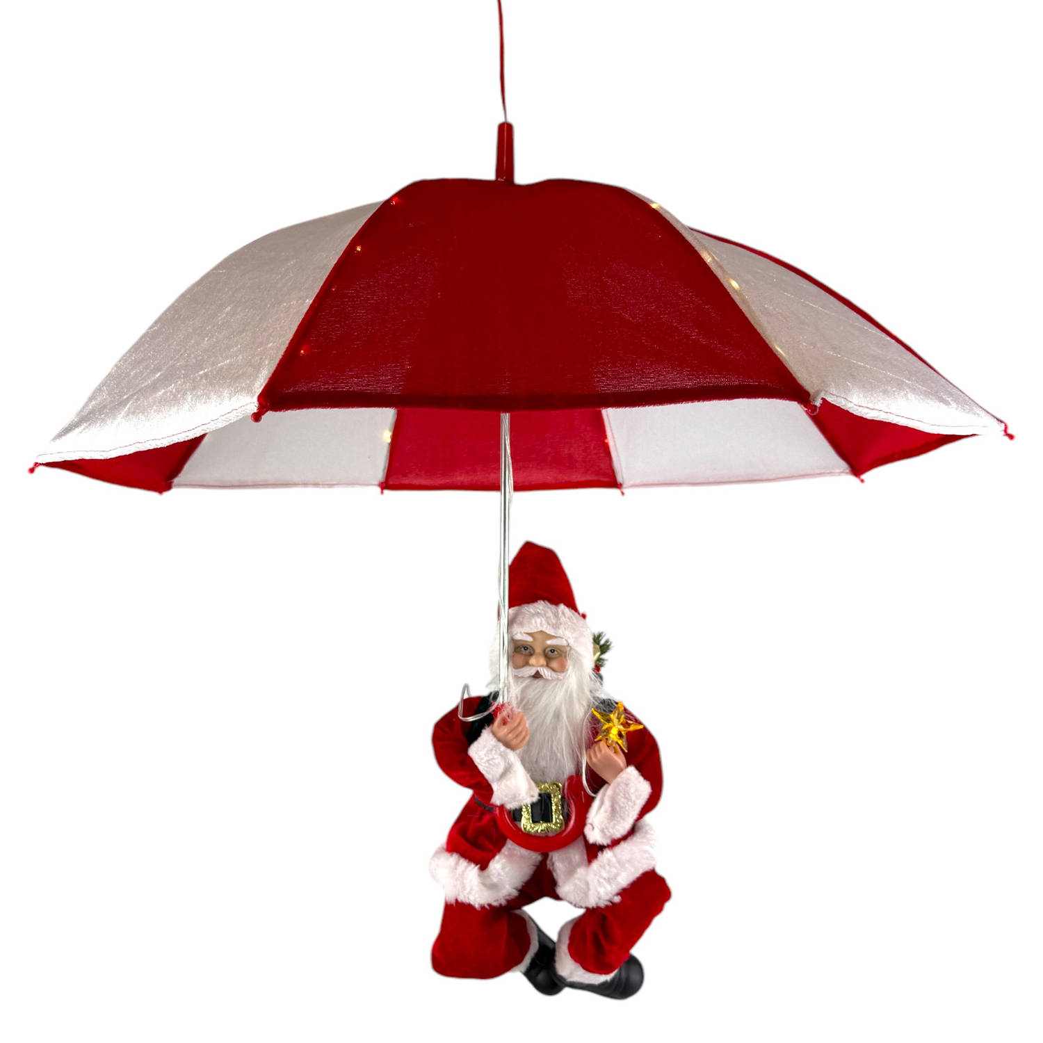 XXL Santabrella kersthanger kerstman met Led verlichting - 70 x 50 cm - Rood en Wit