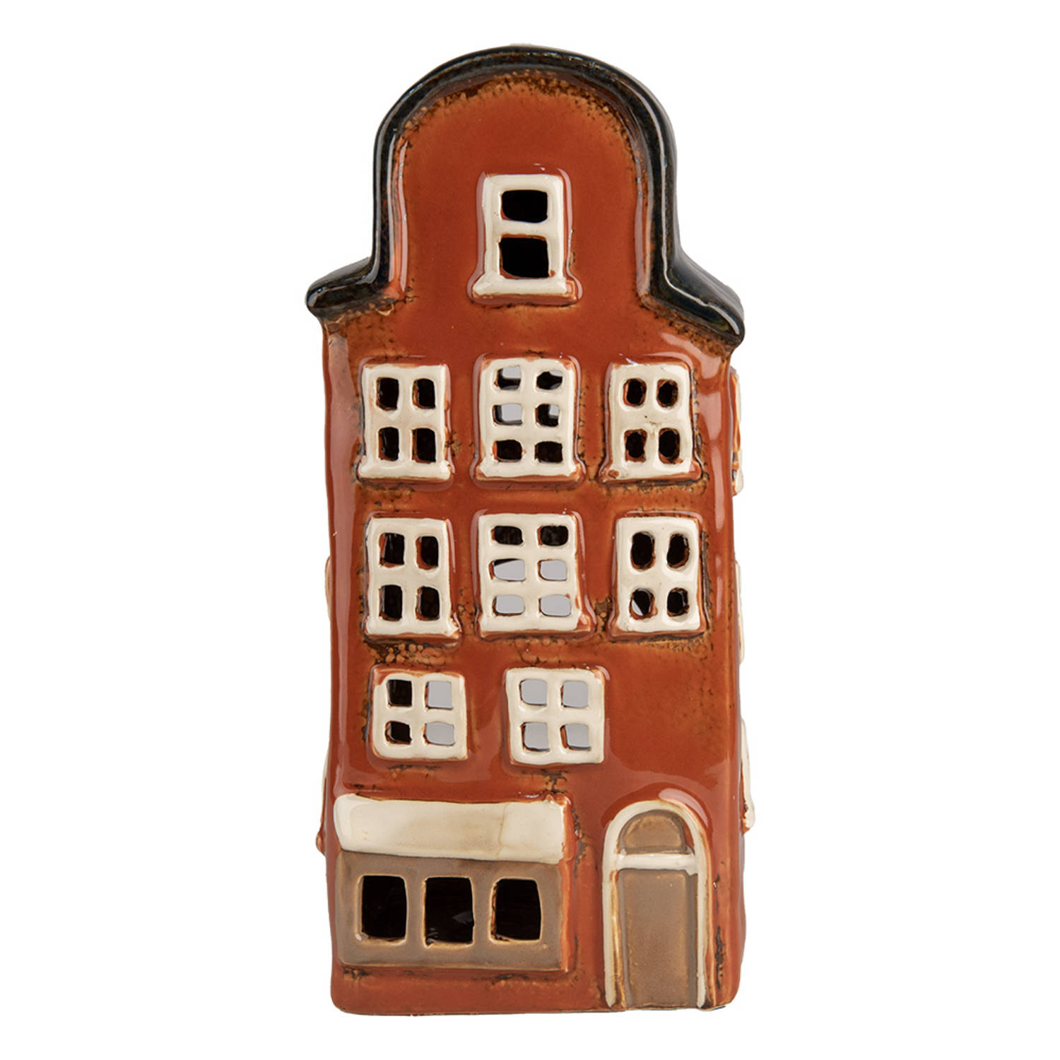 Clayre & Eef Waxinelichthouder Huis 12x9x25 cm Rood Blauw Keramiek Theelichthouder