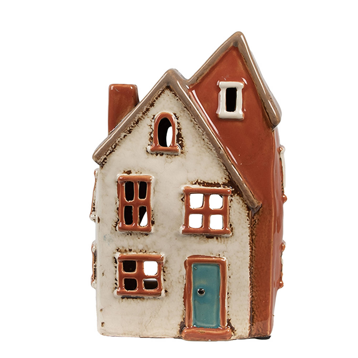 Clayre & Eef Waxinelichthouder Huis 13x8x20 cm Beige Keramiek Theelichthouder