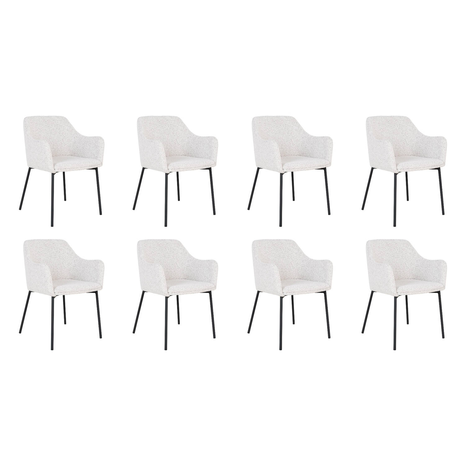 Lewis & Loft Witte eetkamerstoelen Lima - Eetkamerstoel - Eetkamer stoelen - Eetkamerstoel met armleuning - Bouclé - Staal - Wit - Set van 8