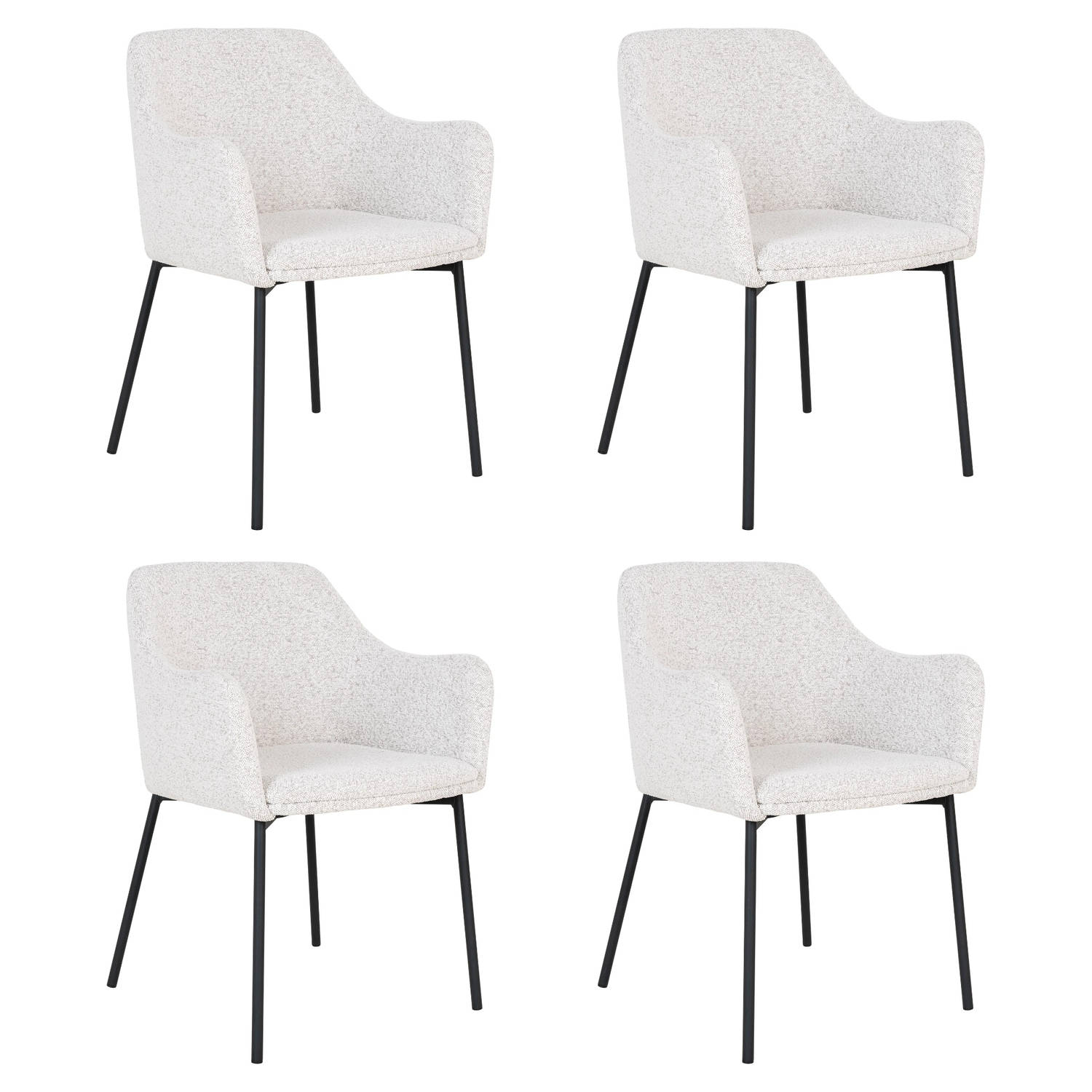 Lewis & Loft Witte eetkamerstoelen Lima - Eetkamerstoel - Eetkamer stoelen - Eetkamerstoel met armleuning - Bouclé - Staal - Wit - Set van 4