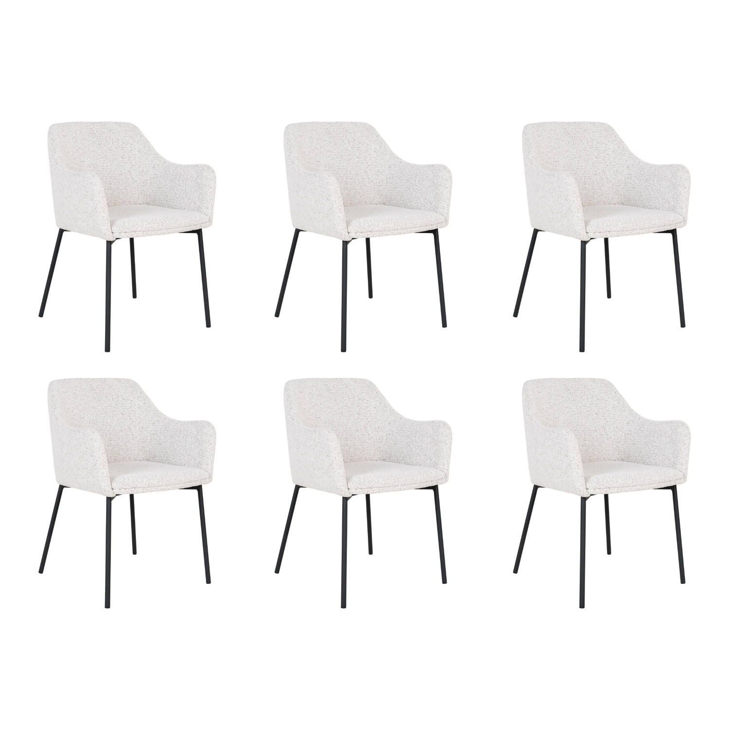 Lewis & Loft Witte eetkamerstoelen Lima - Eetkamerstoel - Eetkamer stoelen - Eetkamerstoel met armleuning - Bouclé - Staal - Wit - Set van 6