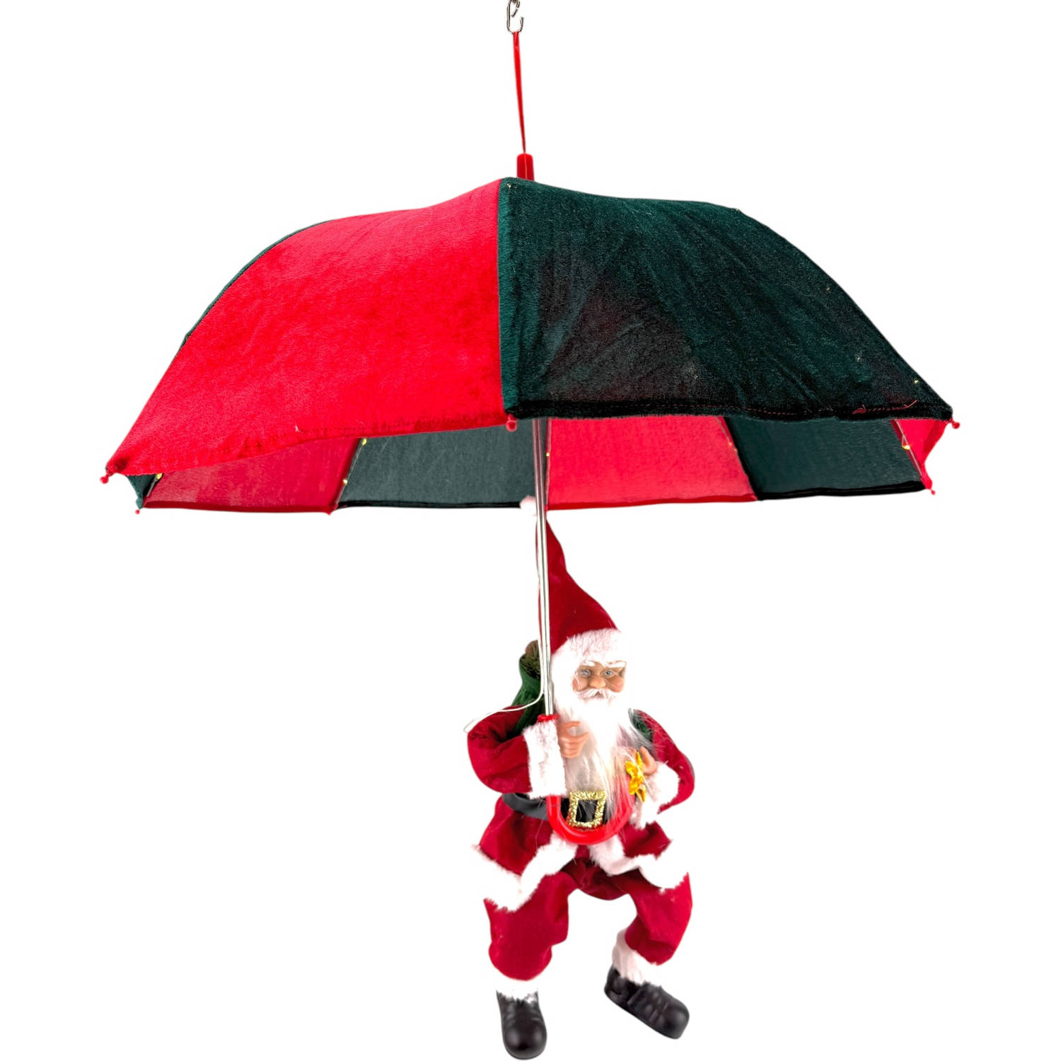 XXL Santabrella kersthanger kerstman met Led verlichting - 70 x 50 cm - Rood en Groen