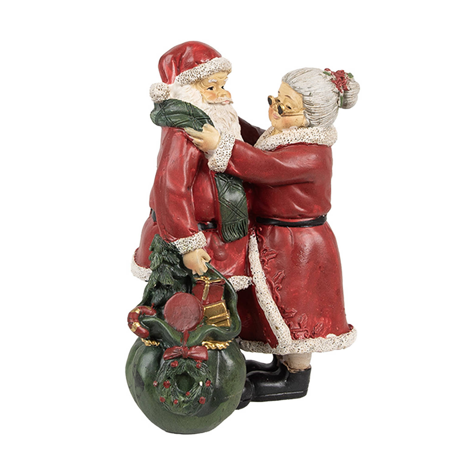 Clayre & Eef Kerstdecoratie Beeld Kerstman 10x10x16 cm Rood Kunststof