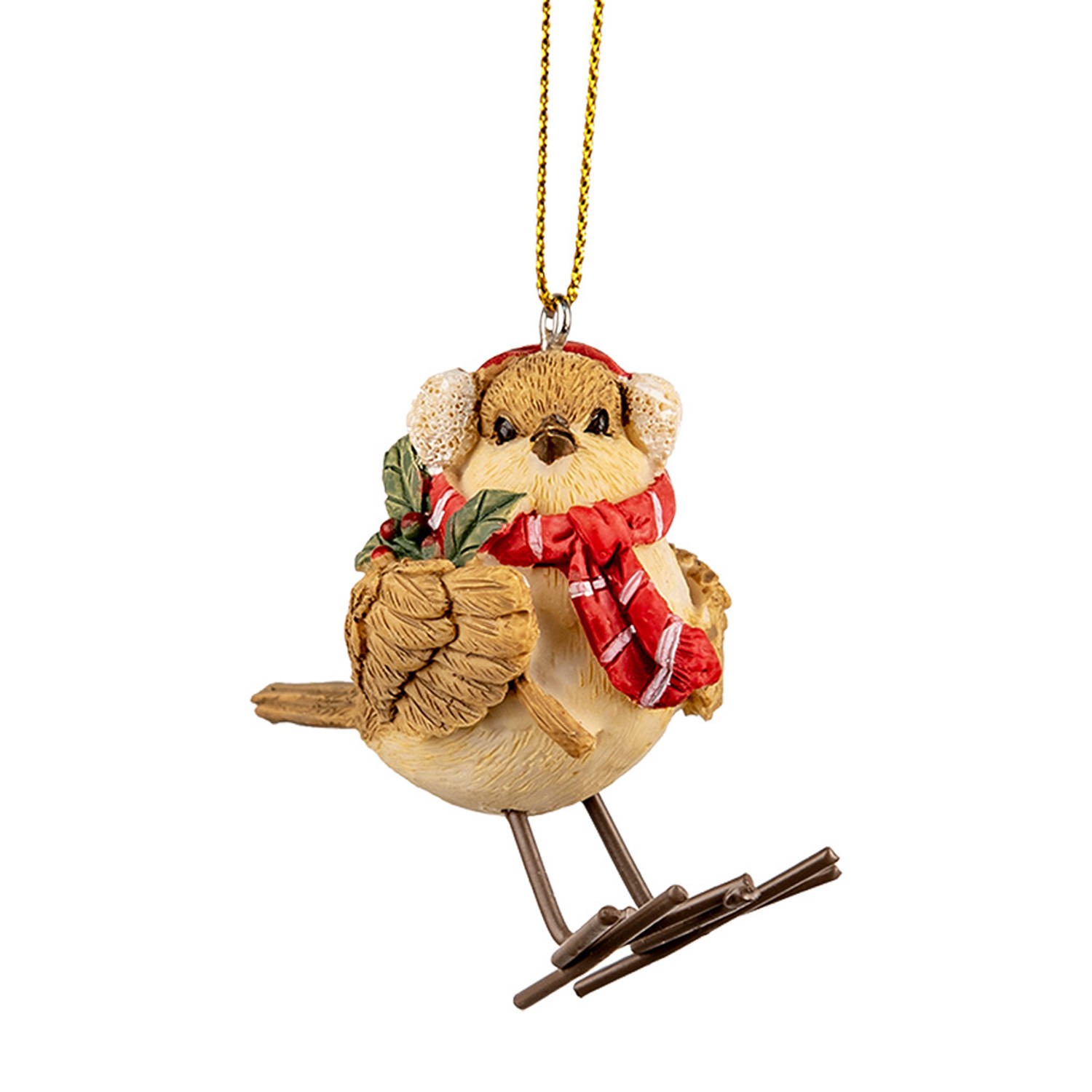 Clayre & Eef Decoratie Hanger Vogel 5x3x7 cm Bruin Kunststof