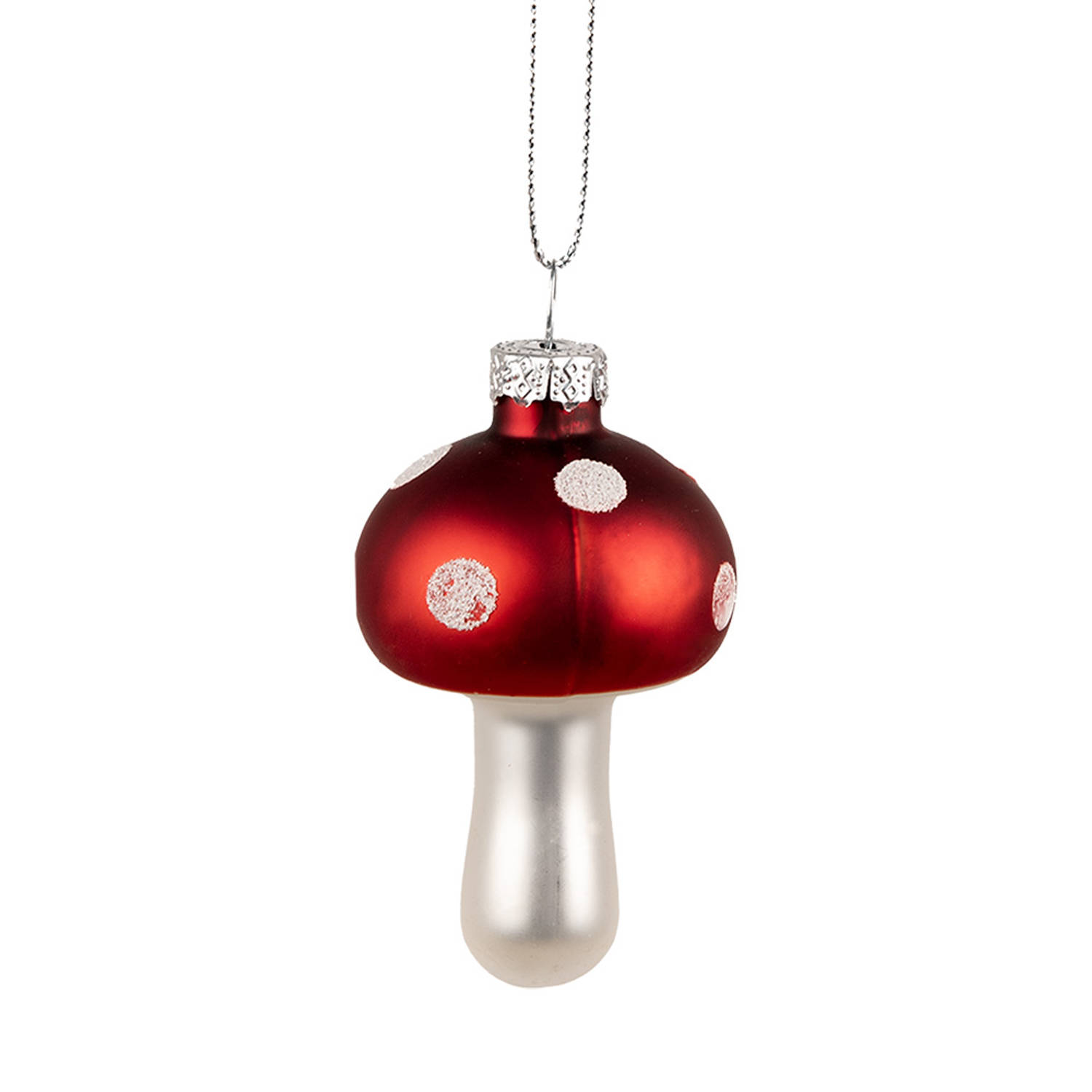 Clayre & Eef Kersthanger Paddenstoel Ø 4x7 cm Rood Wit Glas Kerstboomversiering