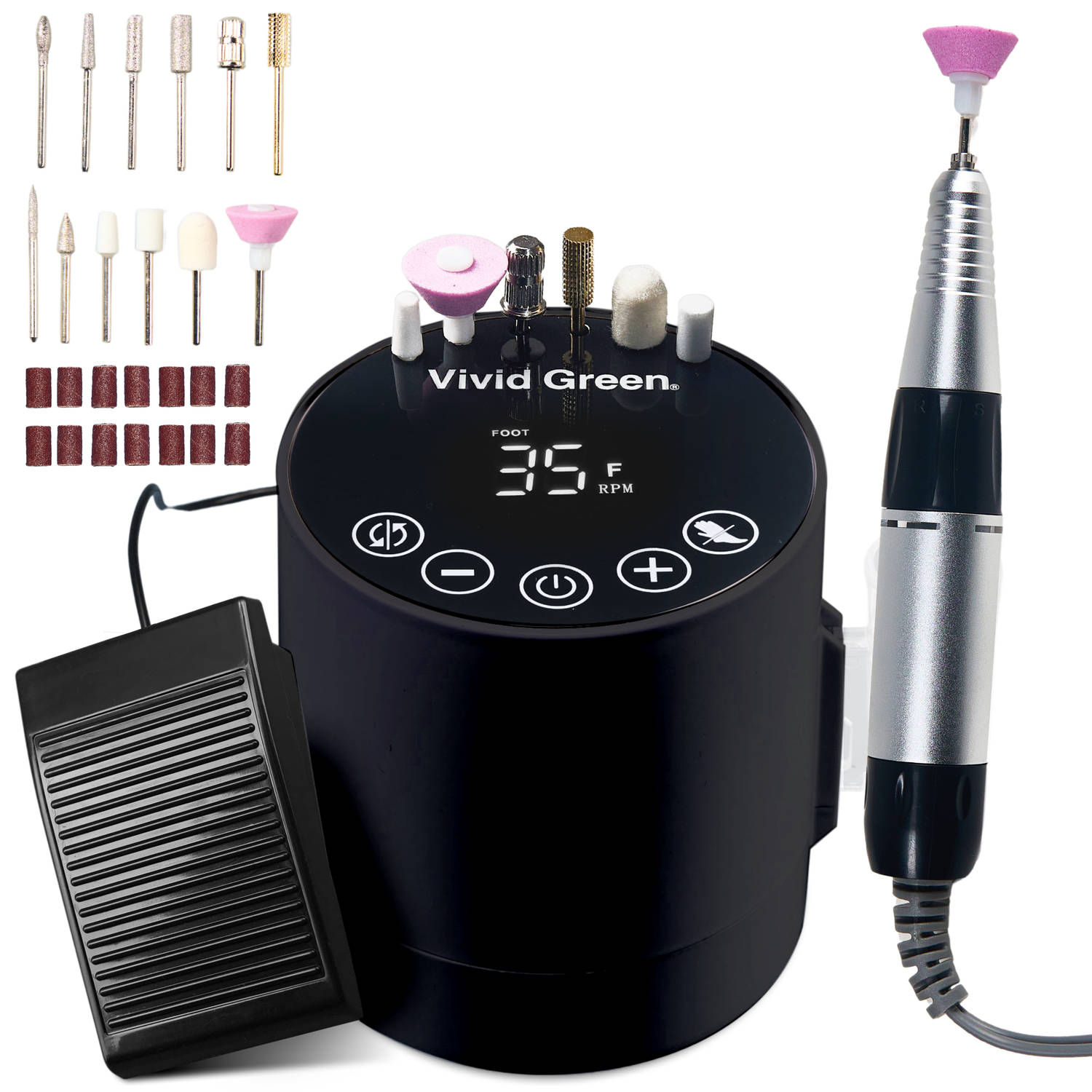 Nagelfrees Complete Set 35000 RPM Elektrische Nagelvijl Manicure & Pedicure Zwart Vivid Green