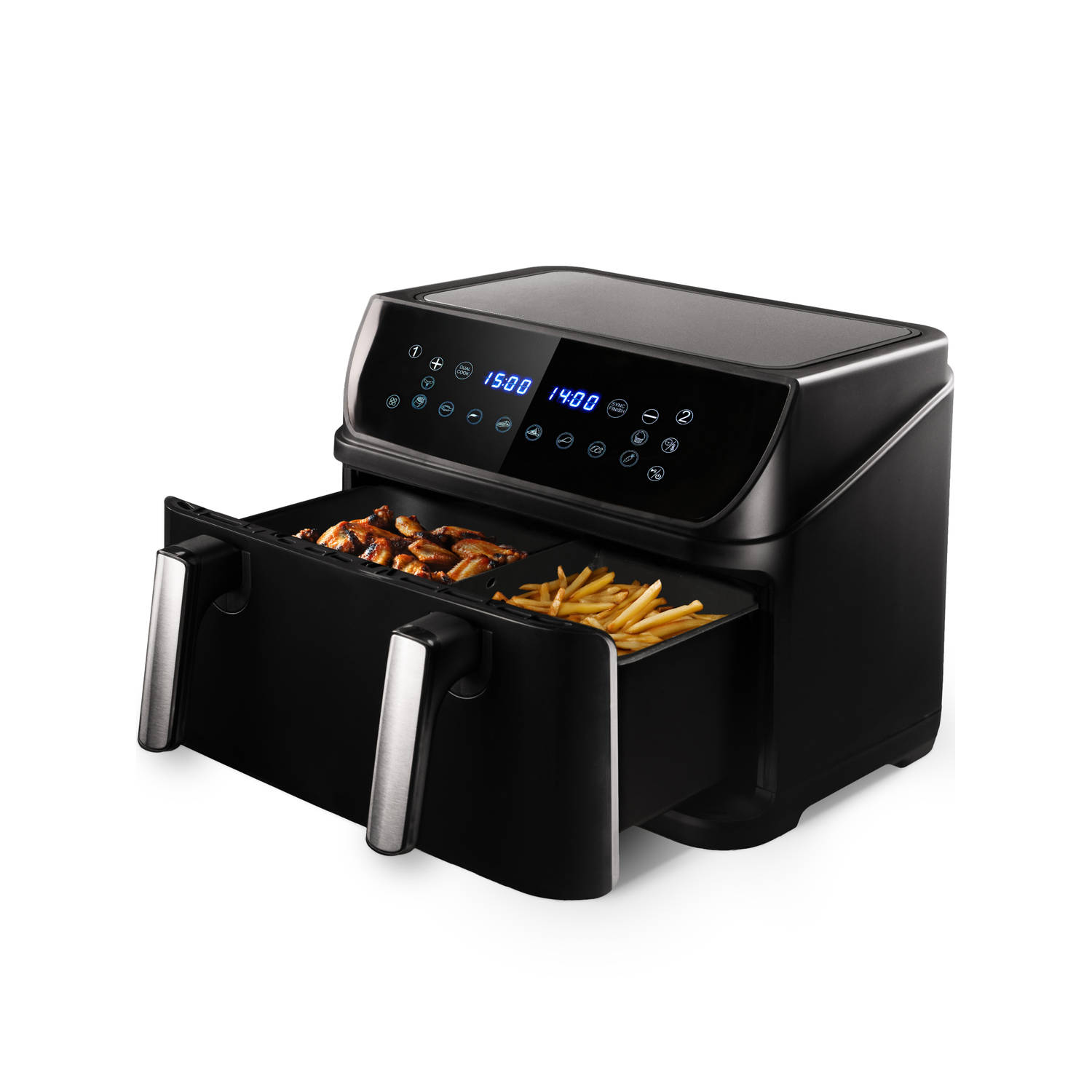 Dubbele Airfryer XXL - 10L inhoud - 2400W -10 bakprogramma's - Incl. Bakpapier - 2 Lades - Dual Zone Technologie - Heteluchtfriteuse - Vivid Green