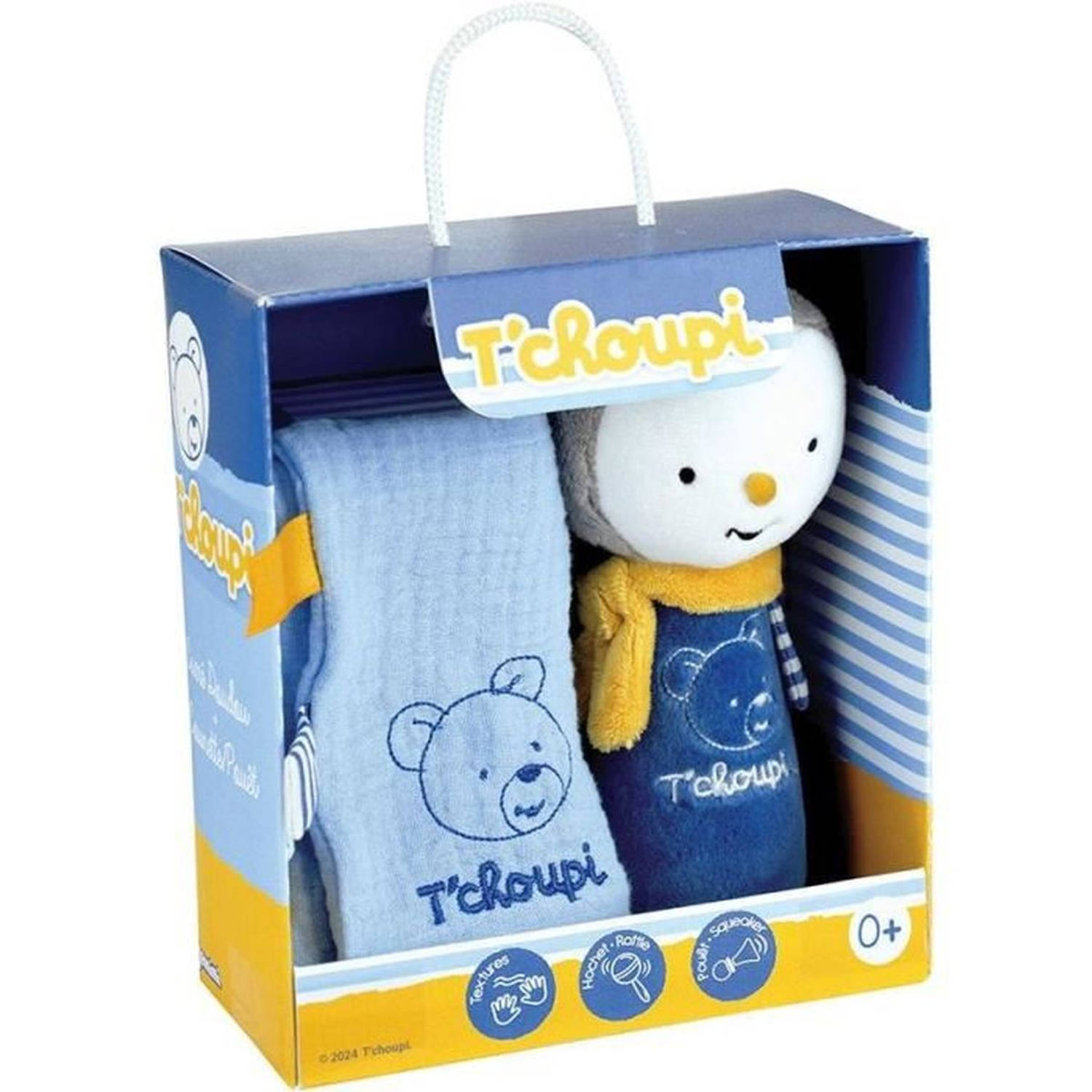 T'choupi Baby Geboortedoos met Trooster en Pluche Rammelaar +/- 25 cm - JEMINI - Ideaal als geboortecadeau.