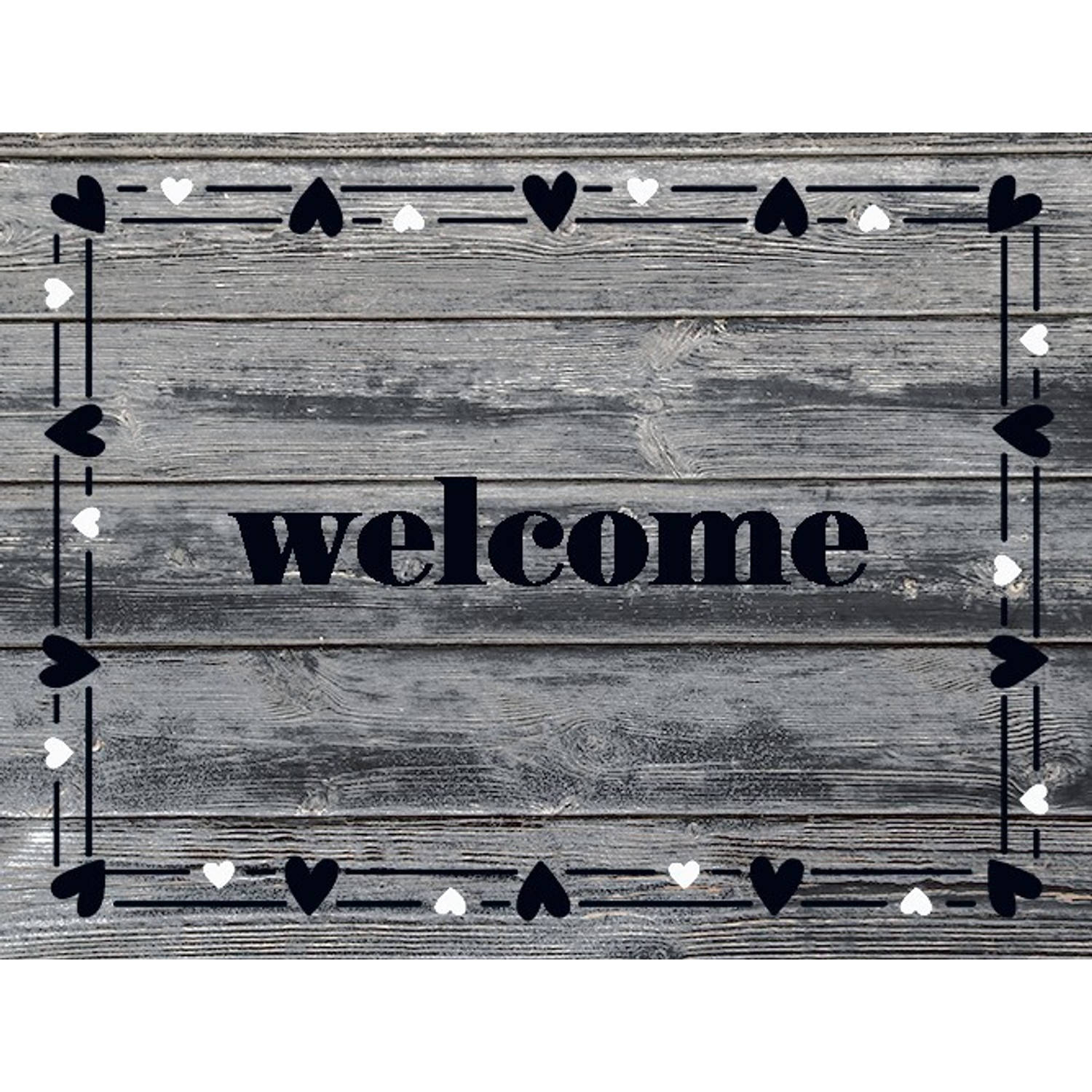 MD Entree - Deurmat - Schoonloopmat - Ambiance - Welcome Hearts Border - 50 x 70 cm