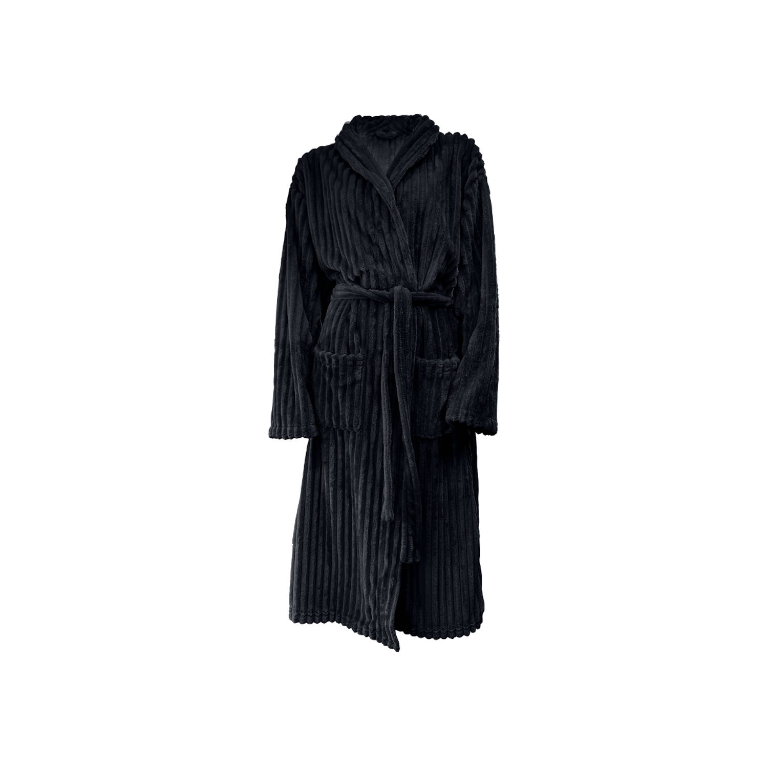 Eleganzzz Teddy Rib Fleece Uni Badjas - Black - M - Badjas Dames - Badjas Heren