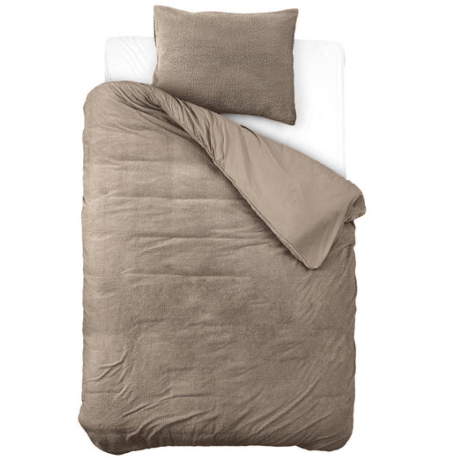 Droomtextiel Zachte Teddy Dekbedovertrek Deep Taupe Eenpersoons - 140x200/220 cm - Heerlijk Zachte Teddy - Katoen