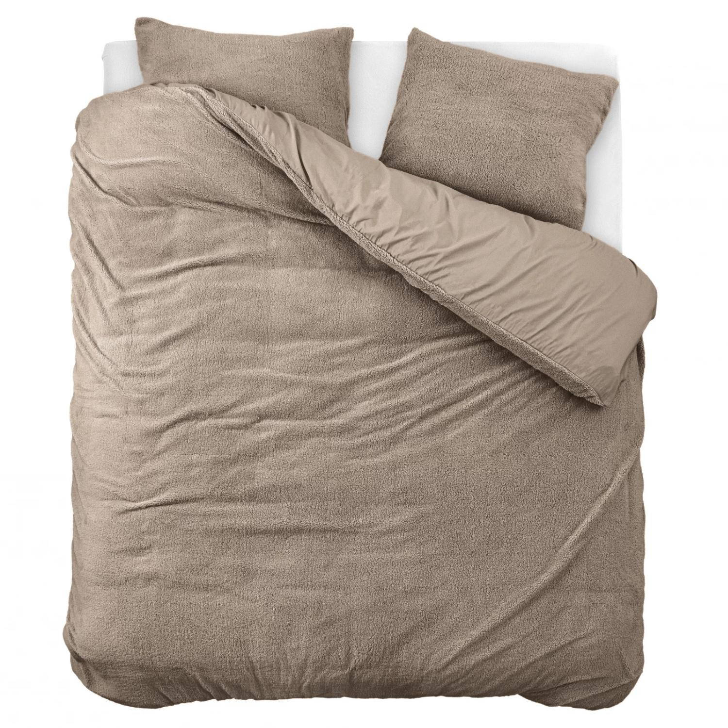 Droomtextiel Zachte Teddy Dekbedovertrek Deep Taupe Lits-Jumeaux - 240x200/220 cm - Heerlijk Zachte Teddy - Katoen