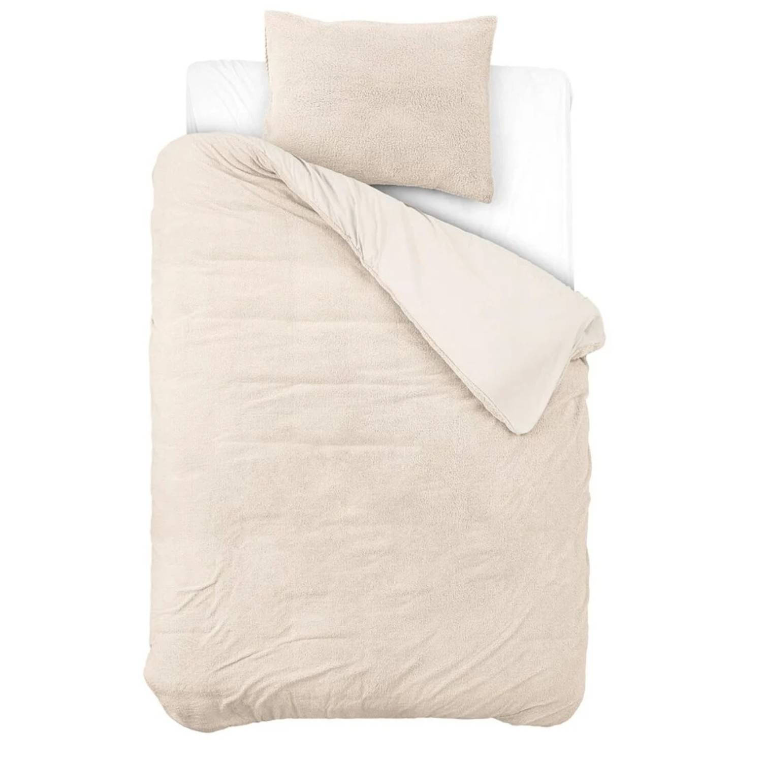 Droomtextiel Teddy Fleece Dekbedovertrek Crème Eenpersoons 140x200/220 cm - Luxe Teddystof - Heerlijk Zacht