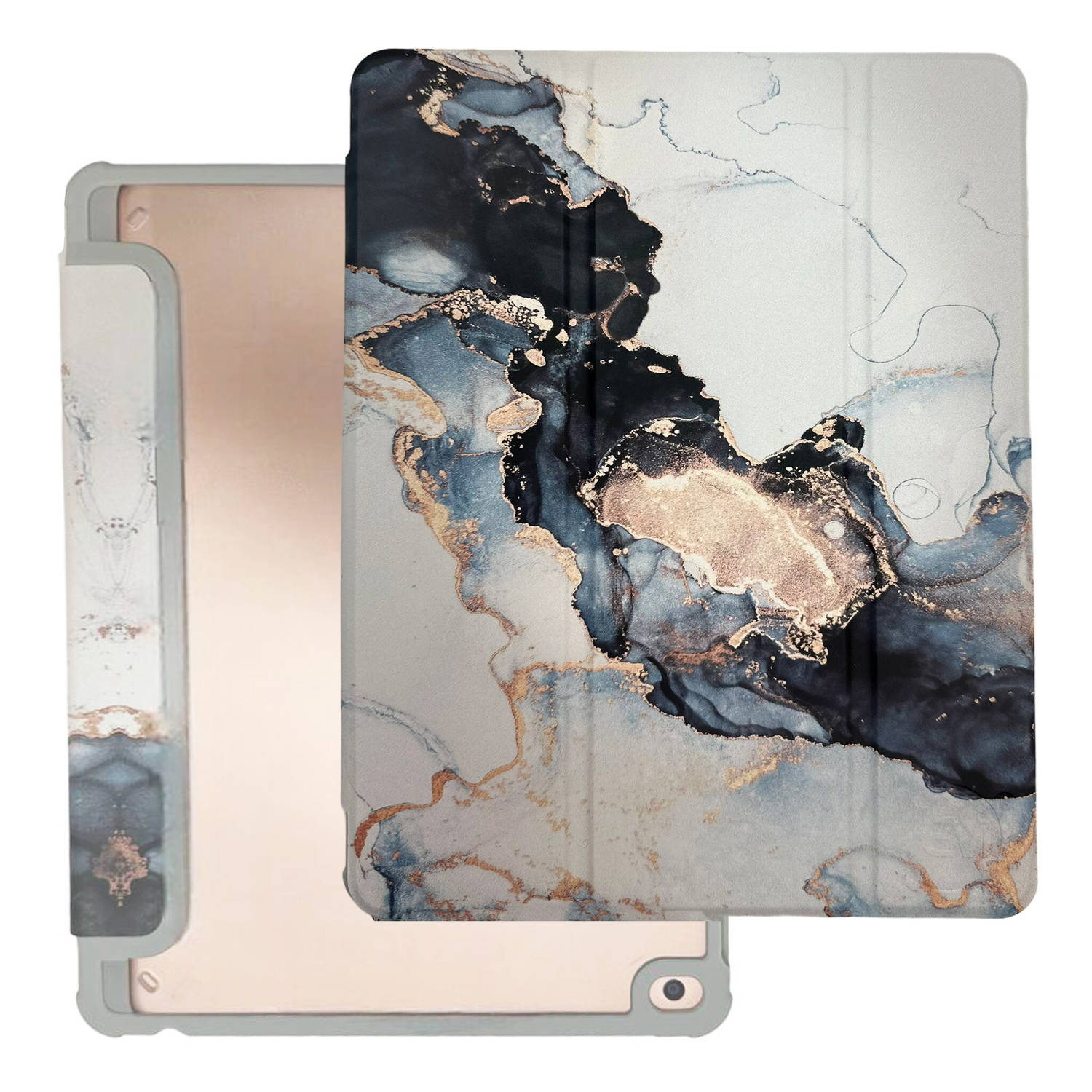 HEM Marble Grey iPad hoes geschikt voor iPad 10 (2022) 10.9 - Vouwbare Autowakecover - 10.9 hoes - iPad 10e generatie hoes - iPad 10 (2022) - Met stylus opbergmogelijkheid