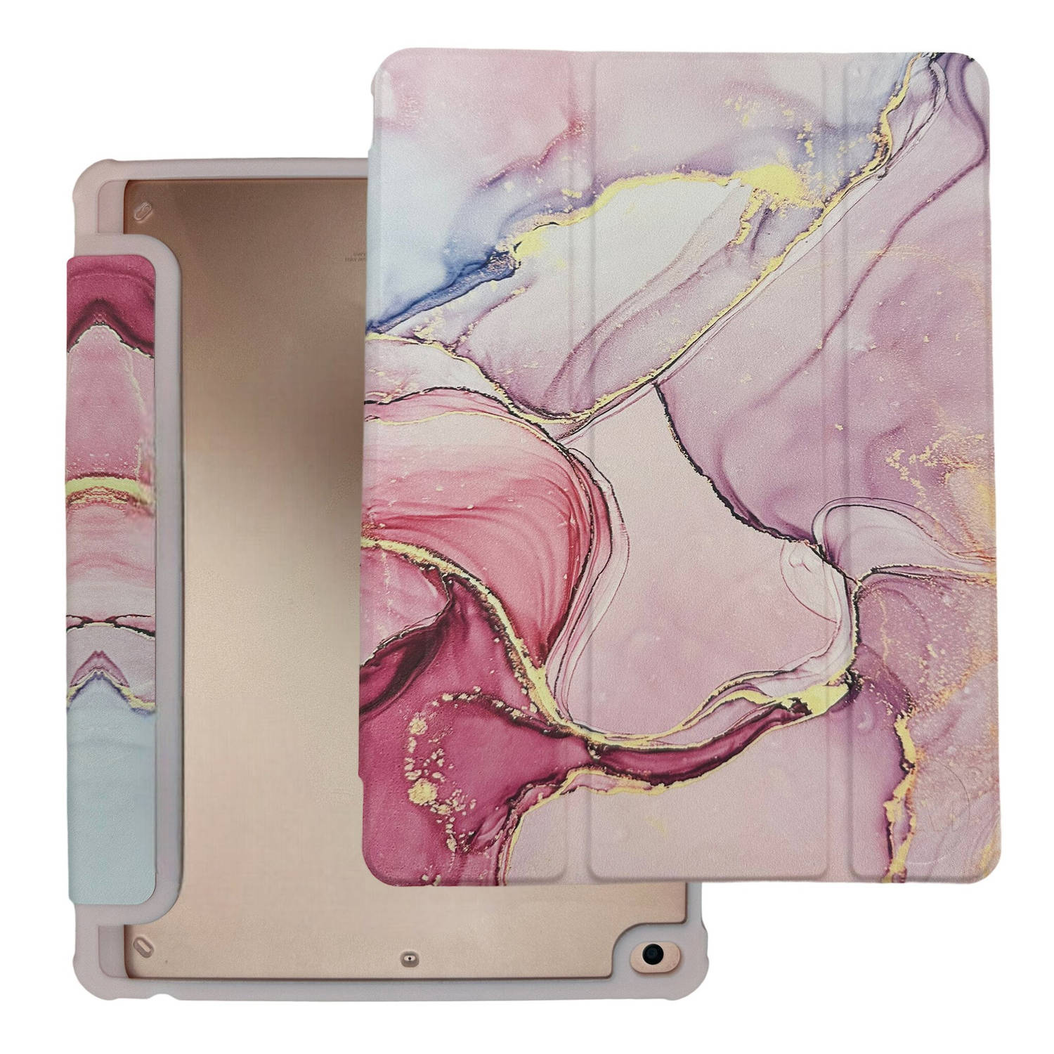 HEM Marble Rose iPad hoes geschikt voor iPad 10 (2022) 10.9 - Vouwbare Autowakecover - 10.9 hoes - iPad 10e generatie hoes - iPad 10 (2022) - Met stylus opbergmogelijkheid