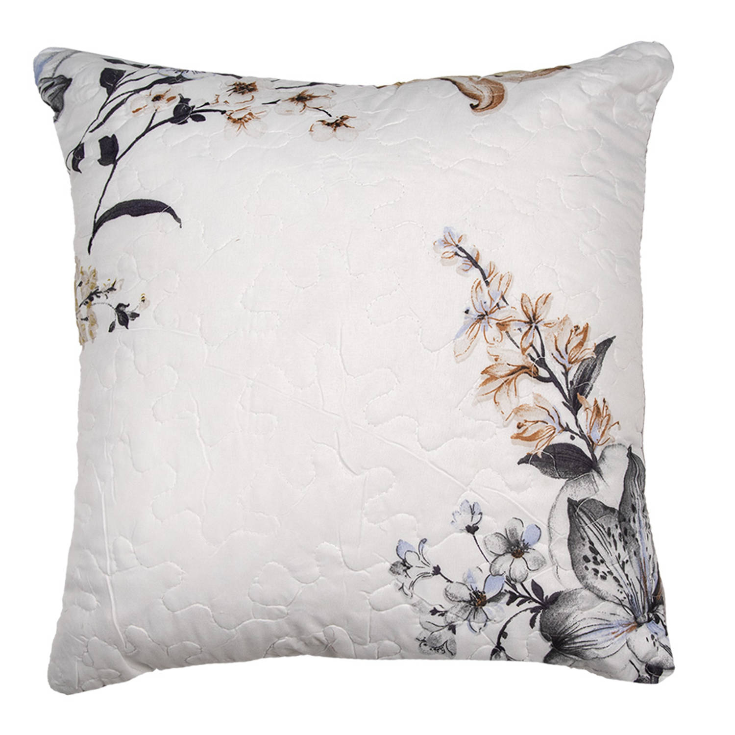 Clayre & Eef Kussenhoes 40x40 cm Wit Grijs Polyester Bloemen Sierkussenhoes