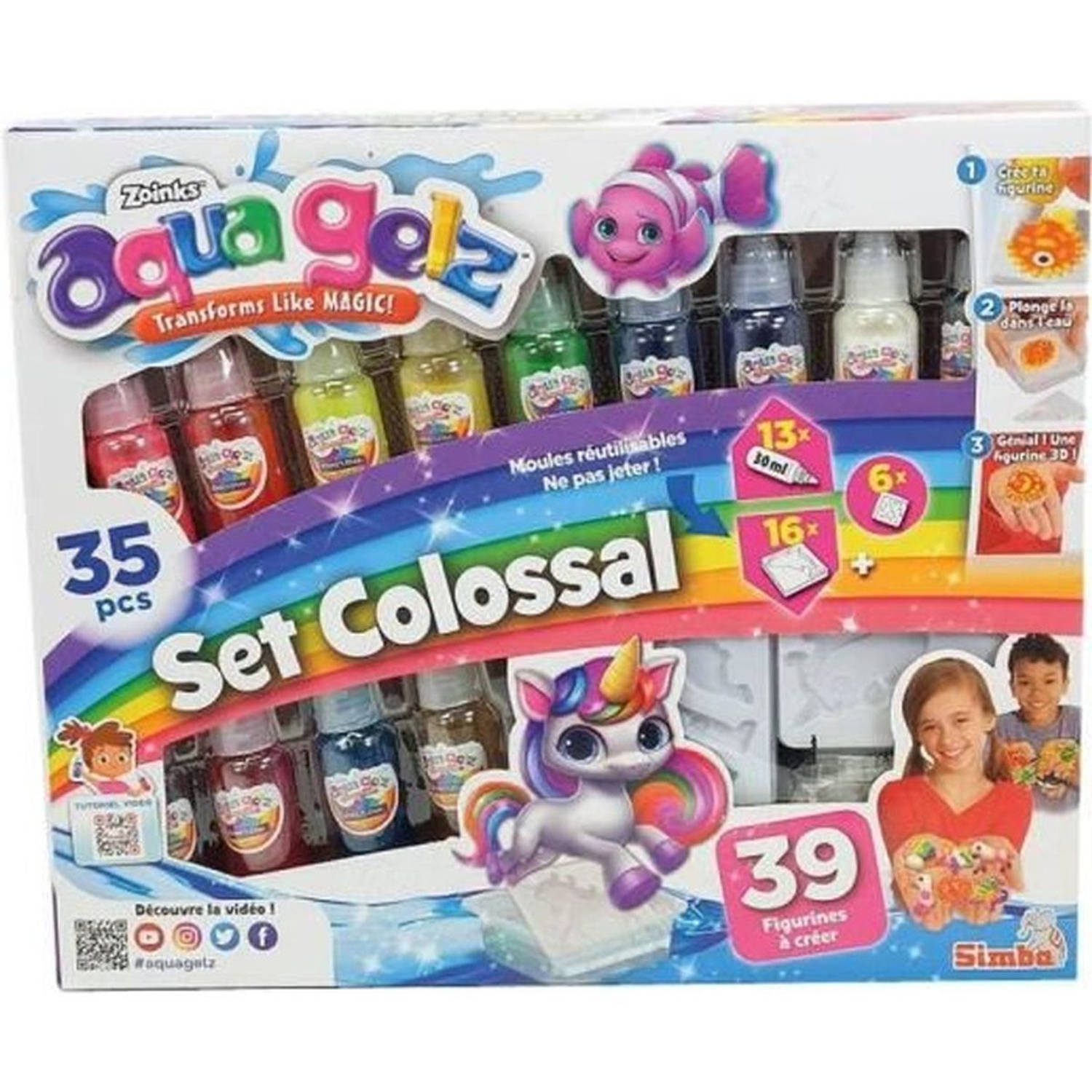 Simba - Aqua Gelz - Creatiefpakket voor kinderen - 3D-figuurtjes maken - Kolossale set - Geltubes - Vanaf 8 jaar